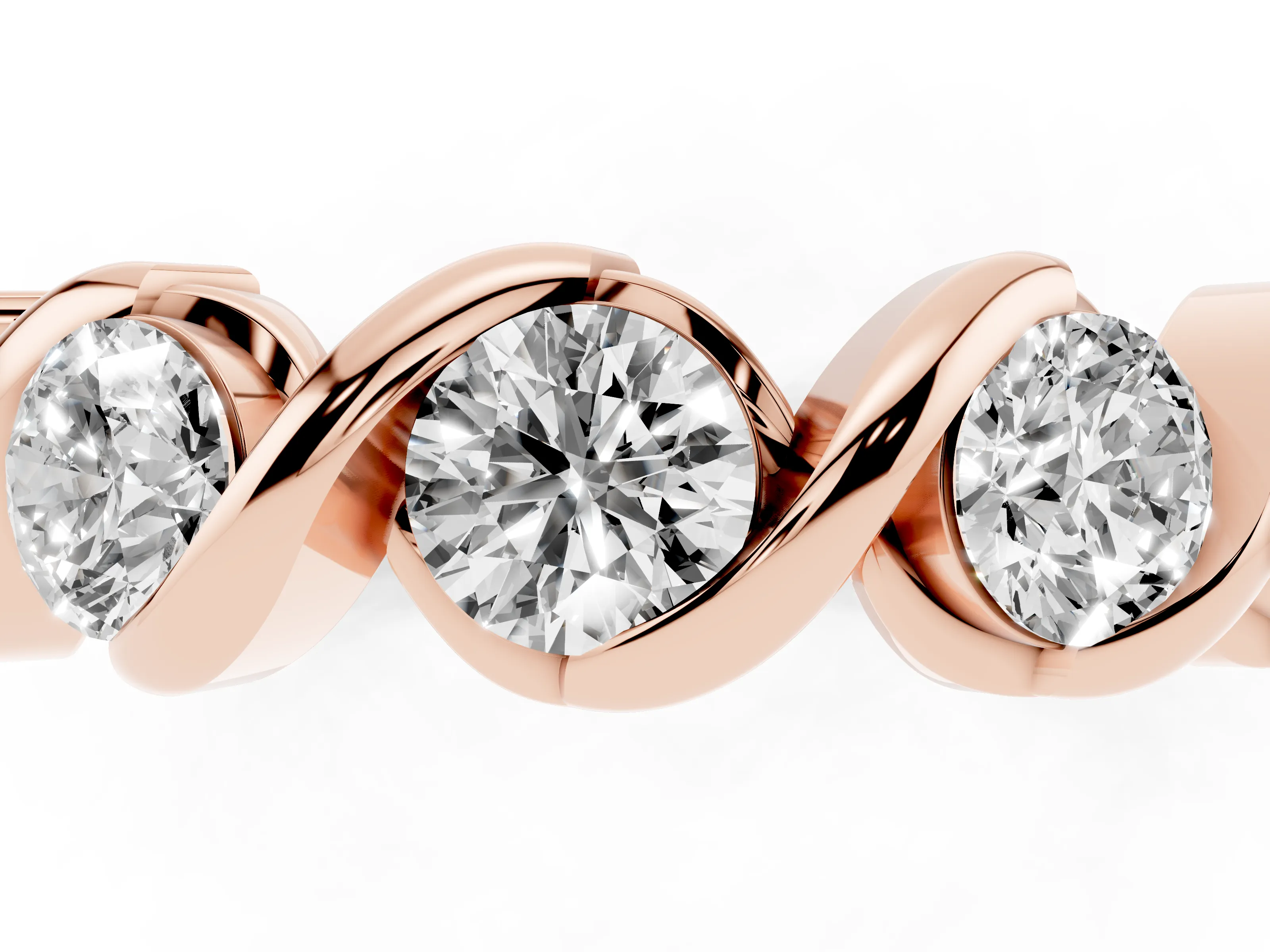 Round Diamond Flowing Wave Band Set in Rose gold with Channel Walls and Shared Prongs