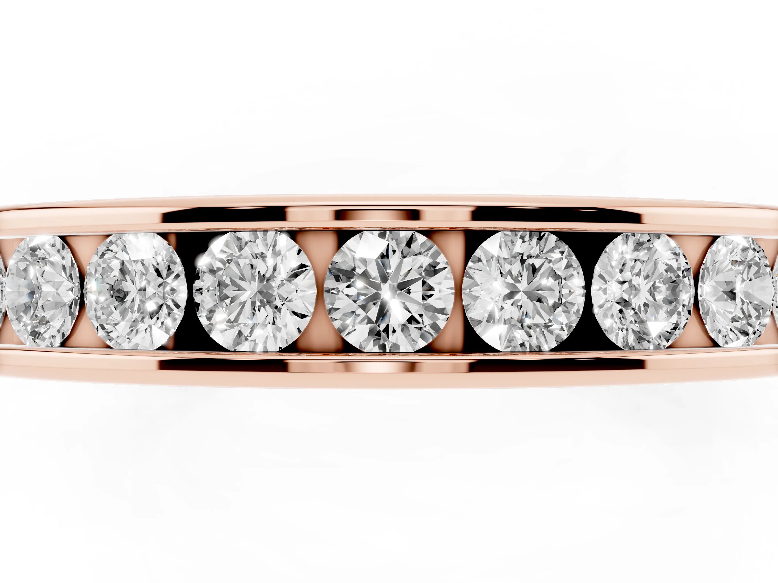Round Diamond Channel Eternity Band Set in Rose gold with Smooth Metal Walls