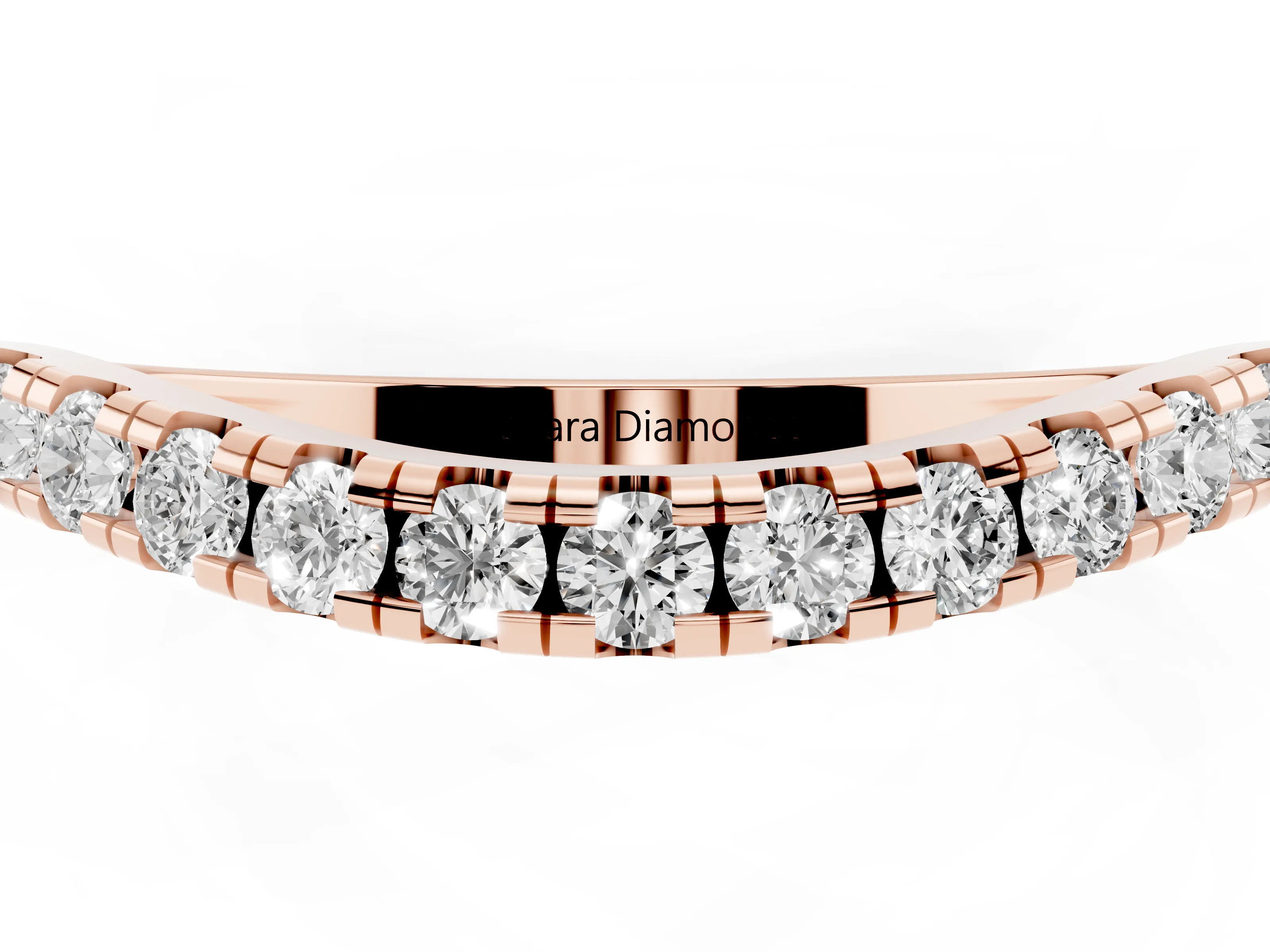 Round Diamond Classic Half Eternity Band Set in Rose gold with Pavé Shared Prongs