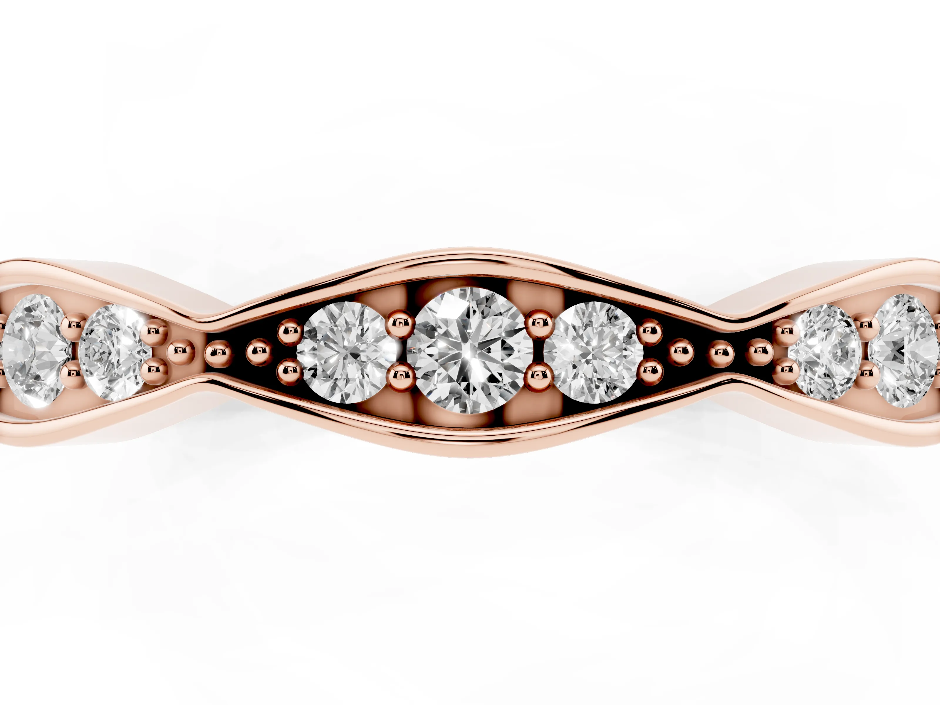 Round Diamond Scalloped Pavé Eternity Band Set in Rose gold