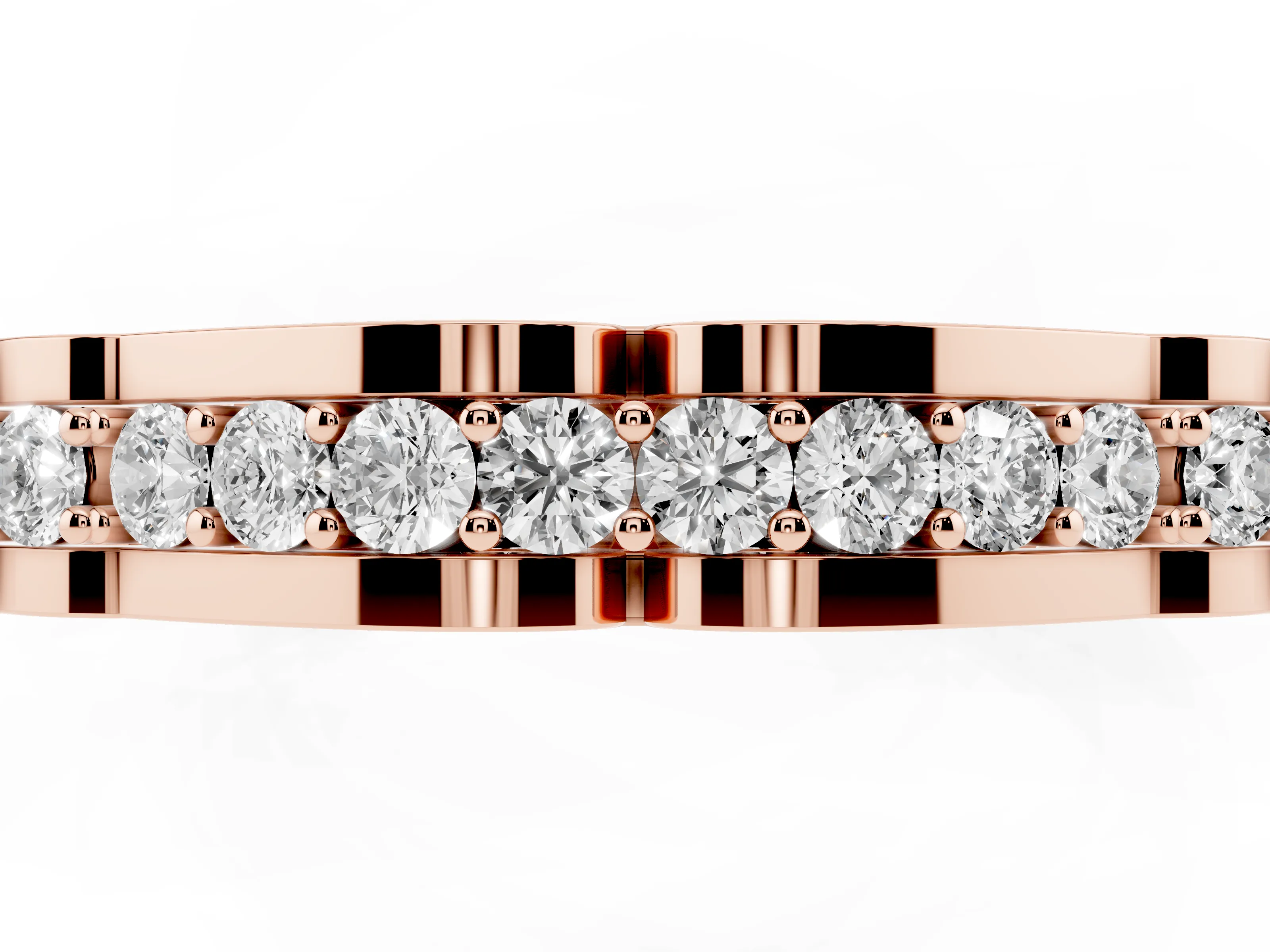 Round Diamond Channel Band Set in Rose gold with Straight Stone Row