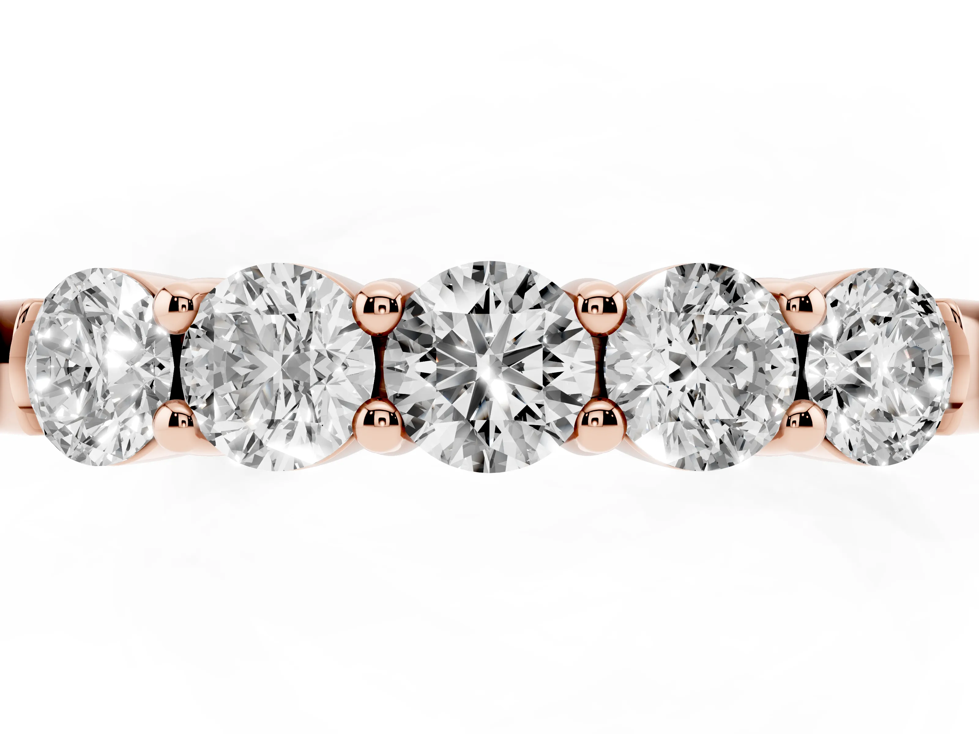 Five-Stone Round Diamond Channel Band Set in Rose gold with Shared Prong Setting