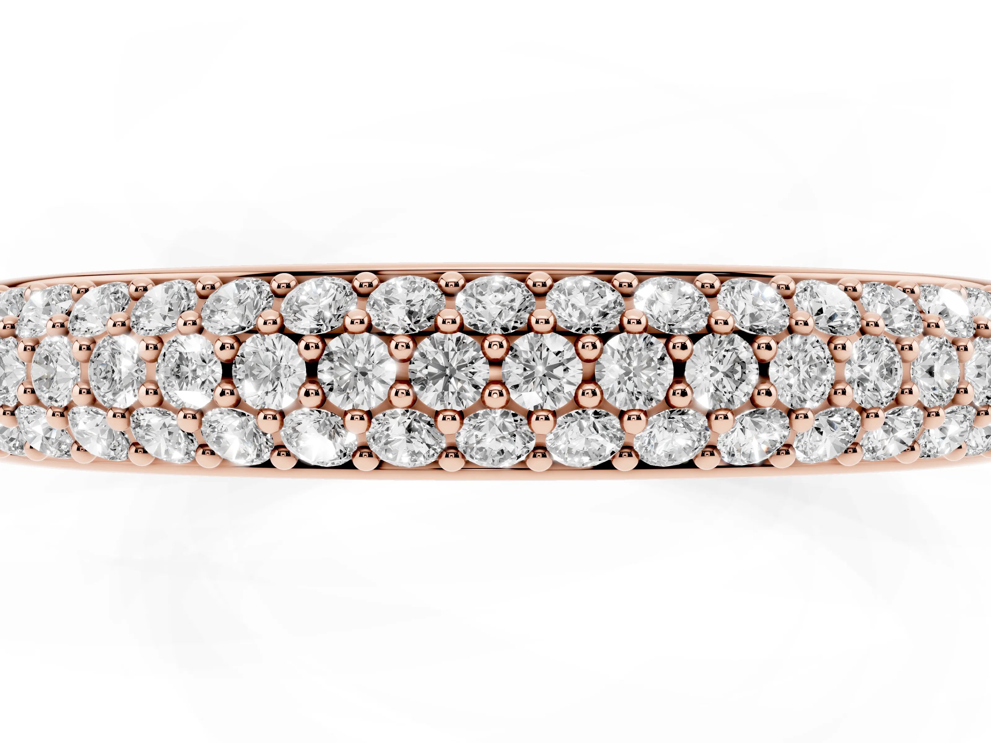 Round Diamond Three-Row Pavé Eternity Band Set in Rose gold with Shared Prongs