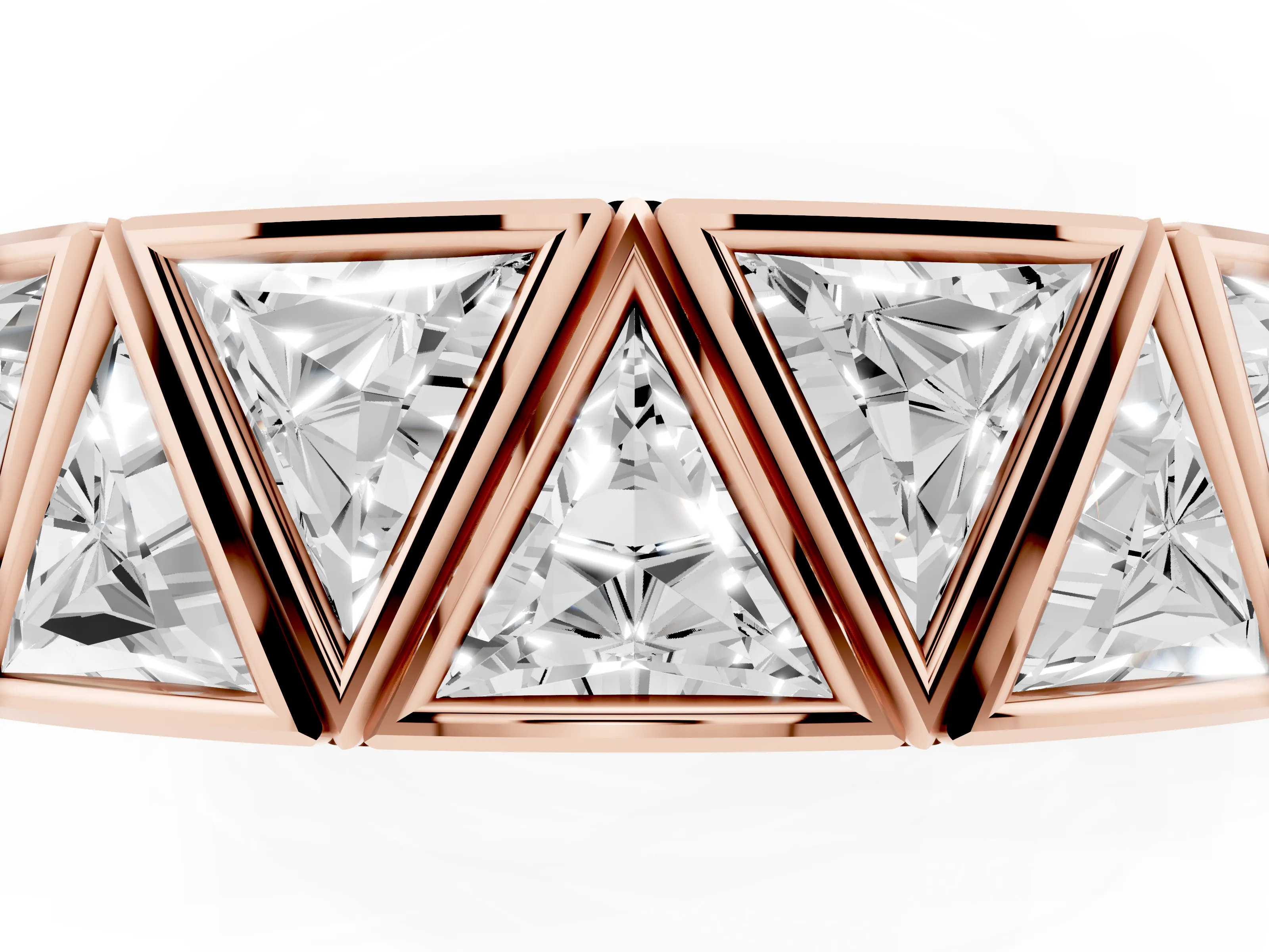 Triangle Diamond Geometric Mens Band Set in Rose gold with Framed Sections