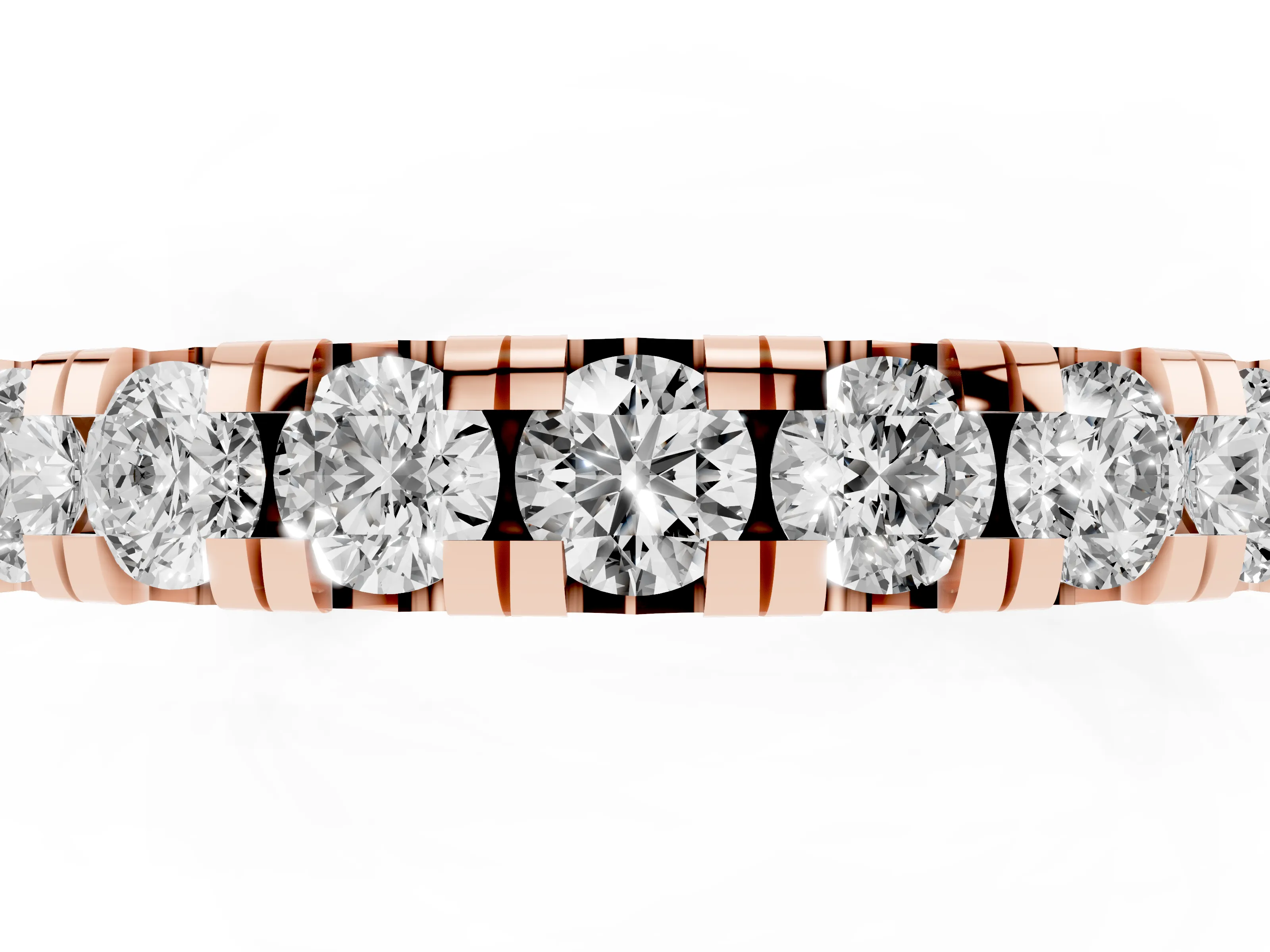 Round Diamond Half Eternity Band Set in Rose gold with Prong-Held Row
