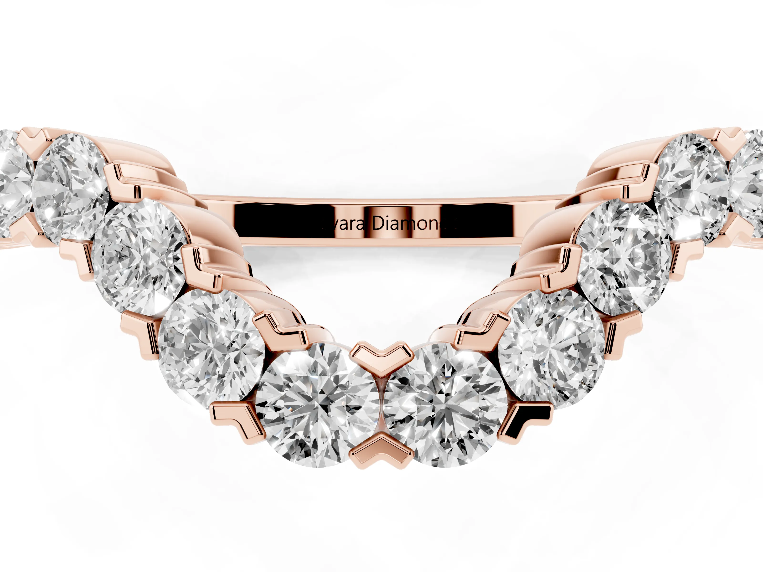 Round Diamond V-Shaped Pavé Band Set in Rose gold with Prong Setting