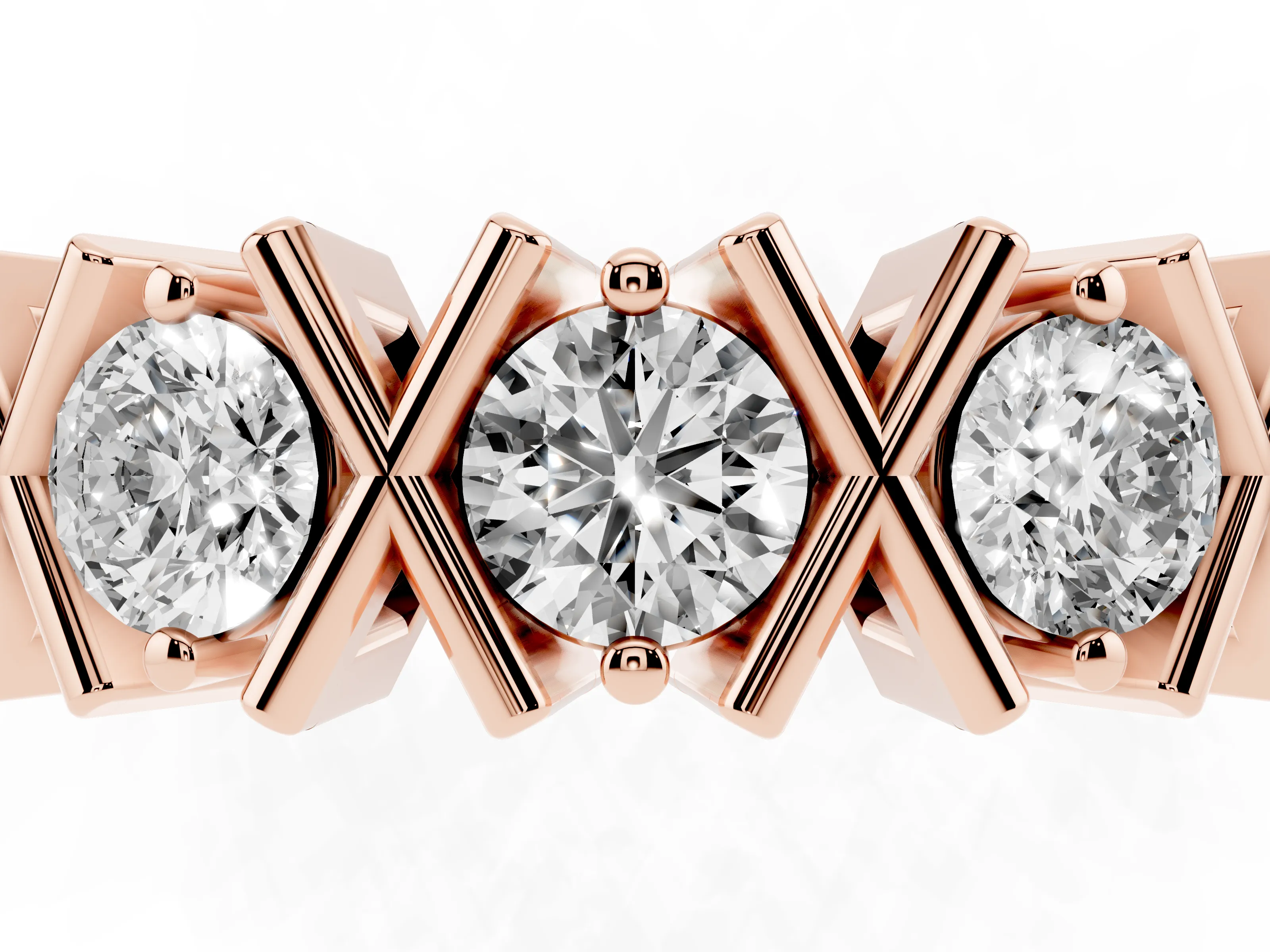 Round Diamond Channel Band Set in Rose gold with X-Prong Detail