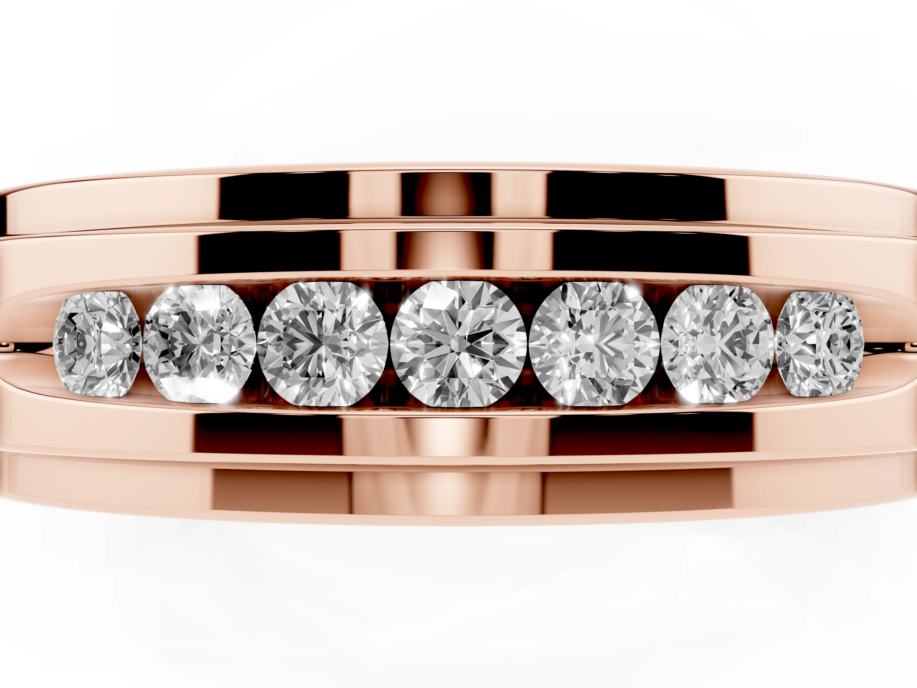 Round Diamond Seven-Stone Channel Mens Band Set in Rose gold with Recessed Setting