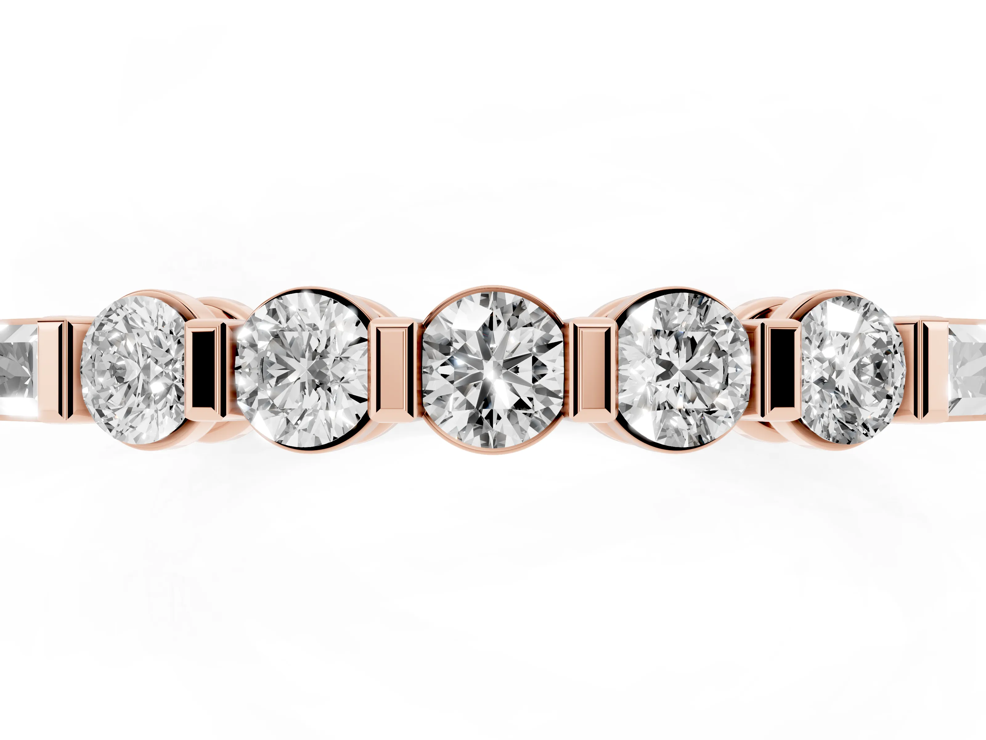 Round and Baguette Diamond Half Eternity Band Set in Rose gold with Prong Setting