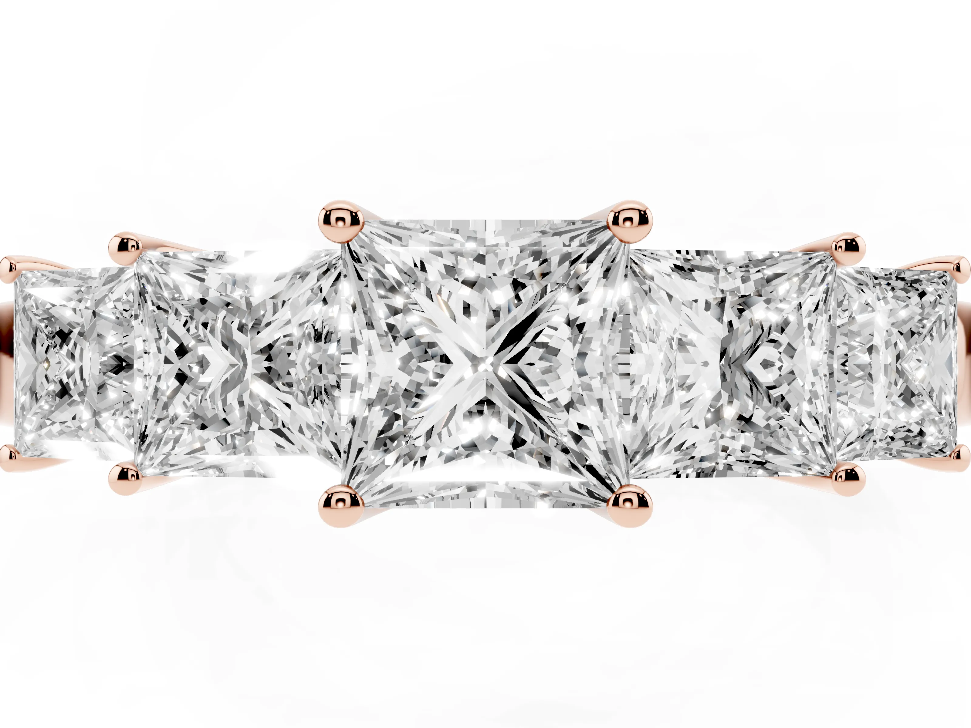 Princess Cut Diamond Five-Stone Ring Set in Rose gold with Individual Prong Settings