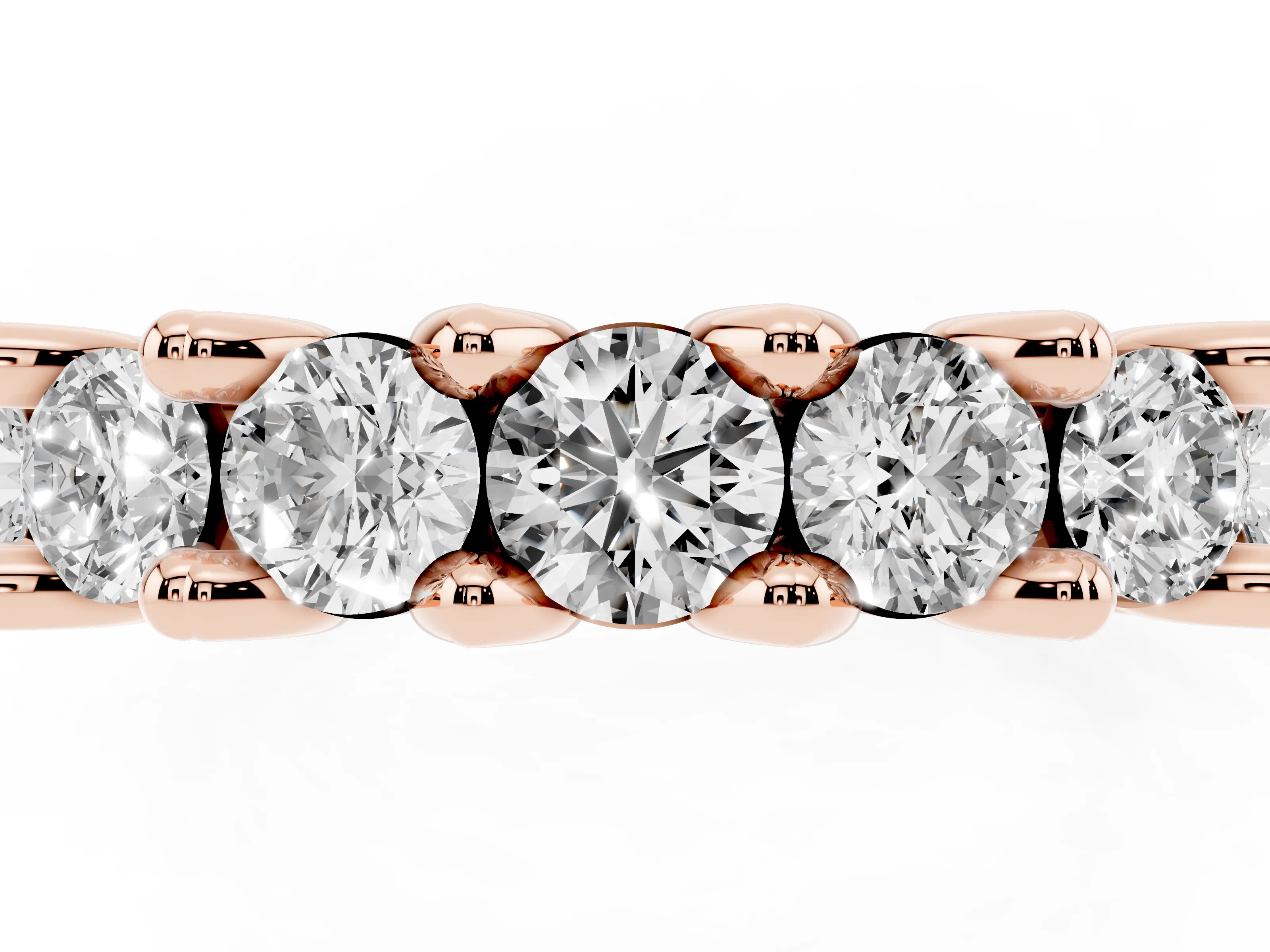 Round Diamond Half Eternity Band Set in Rose gold with Secure Prong Setting