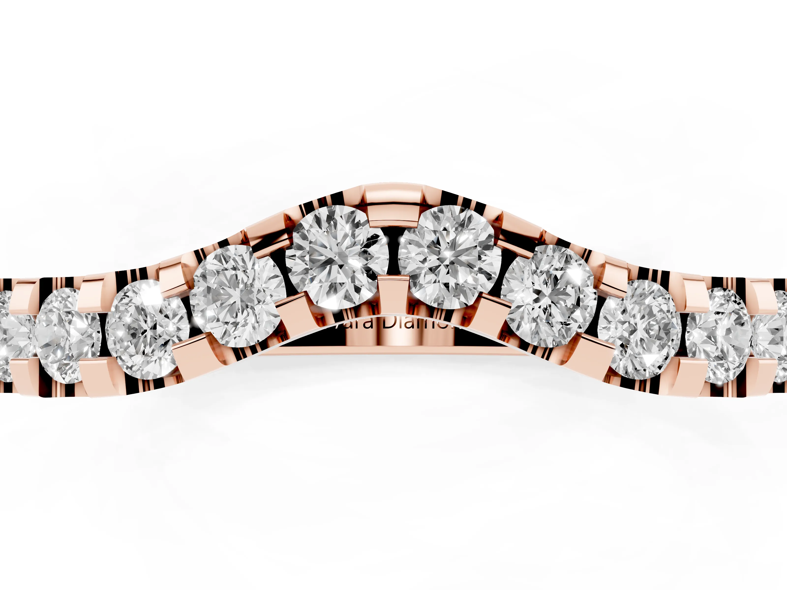 Round Diamond Curved Half Eternity Ring Set in Rose gold with Shared Prong Setting