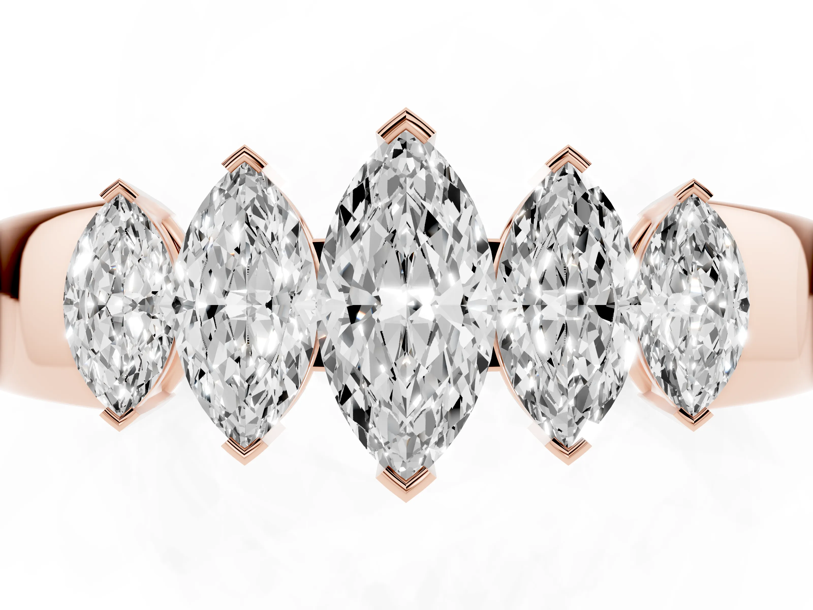 Marquise Diamond Five-Stone Band Set in Rose gold with Bar Setting