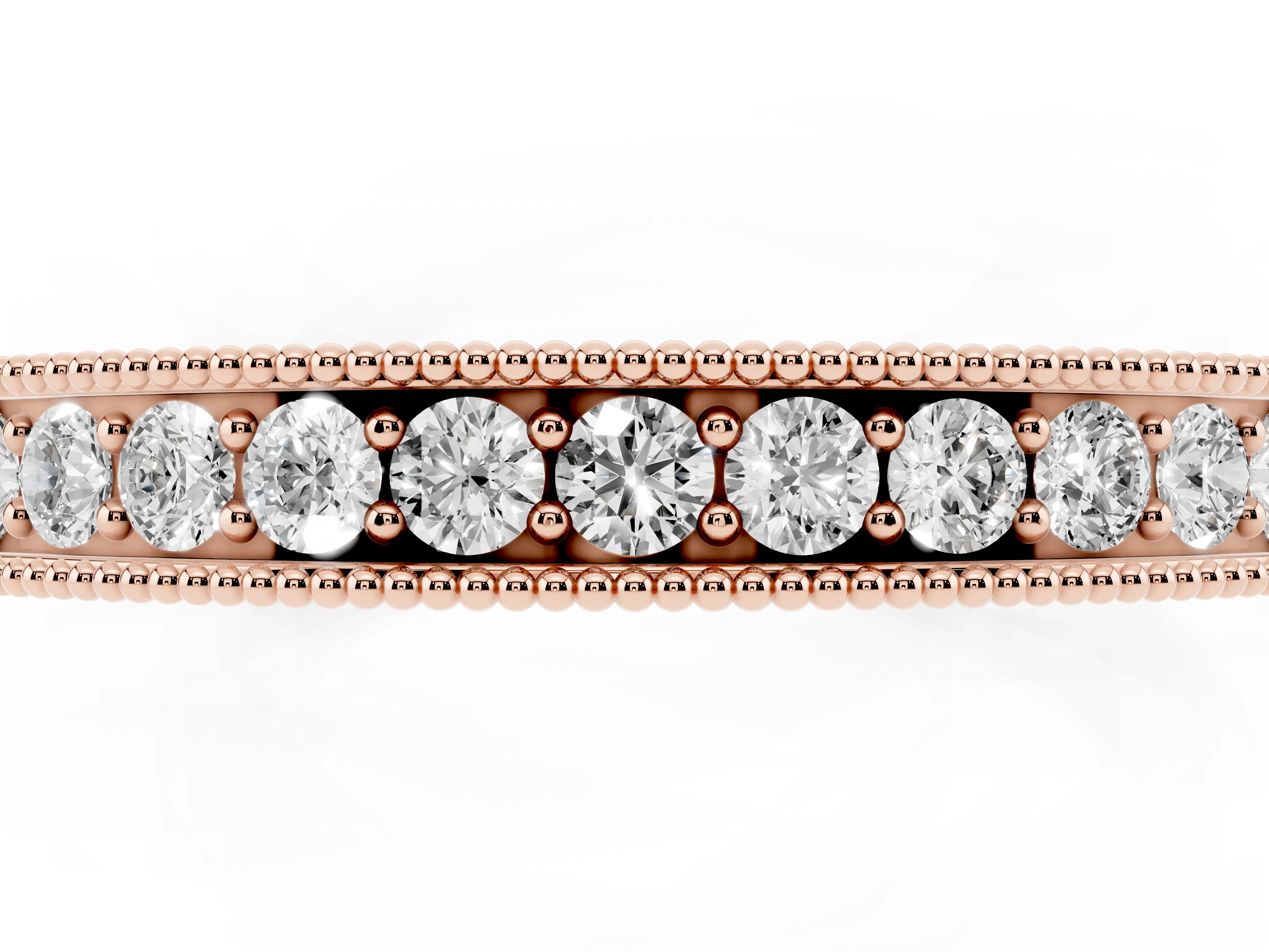 Round Diamond Channel Eternity Band Set in Rose gold with Milgrain Border and Smooth Channel Top