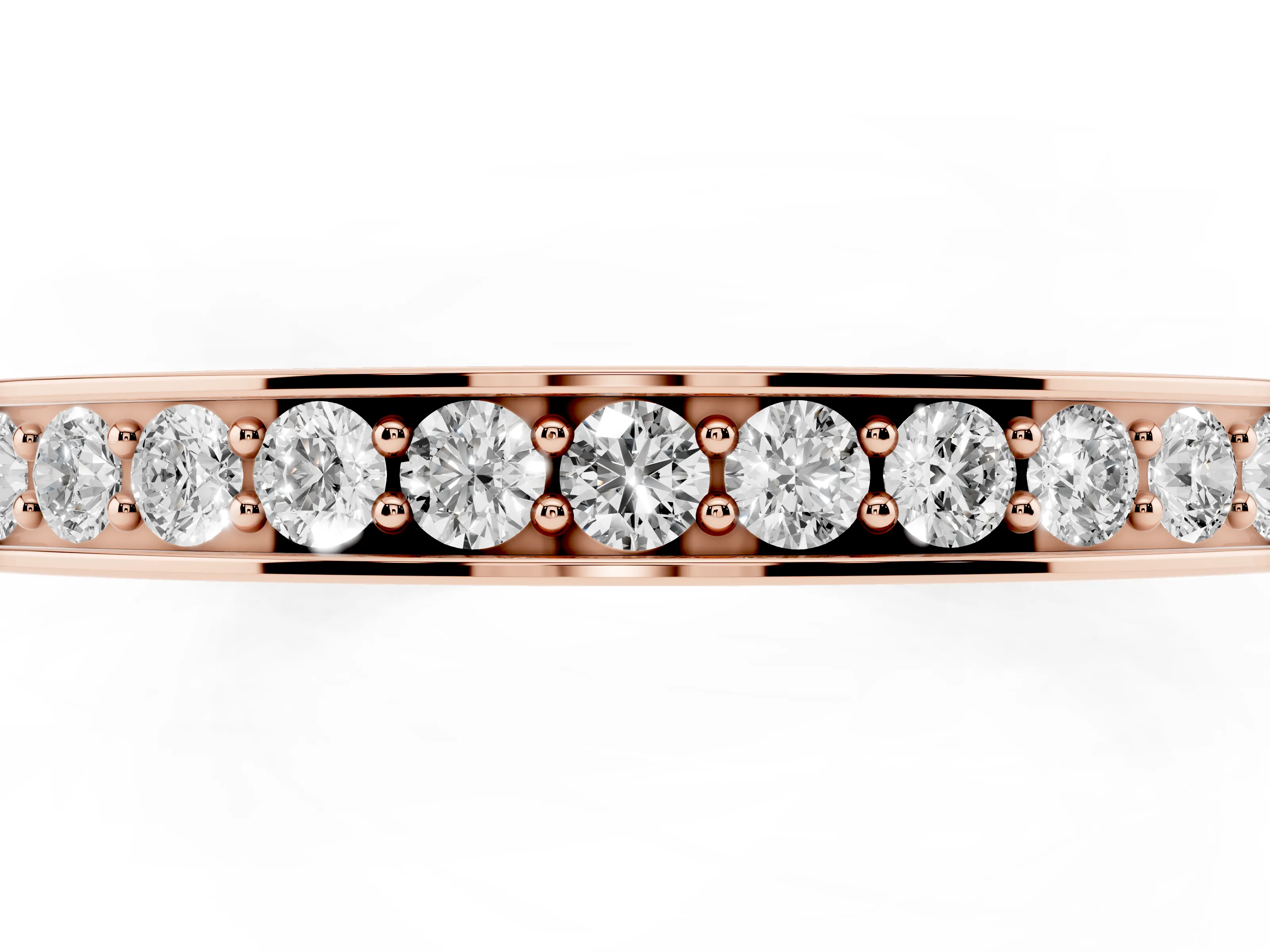 Round Cut Diamond Pavé Eternity Band Set in Rose gold with Channel Walls
