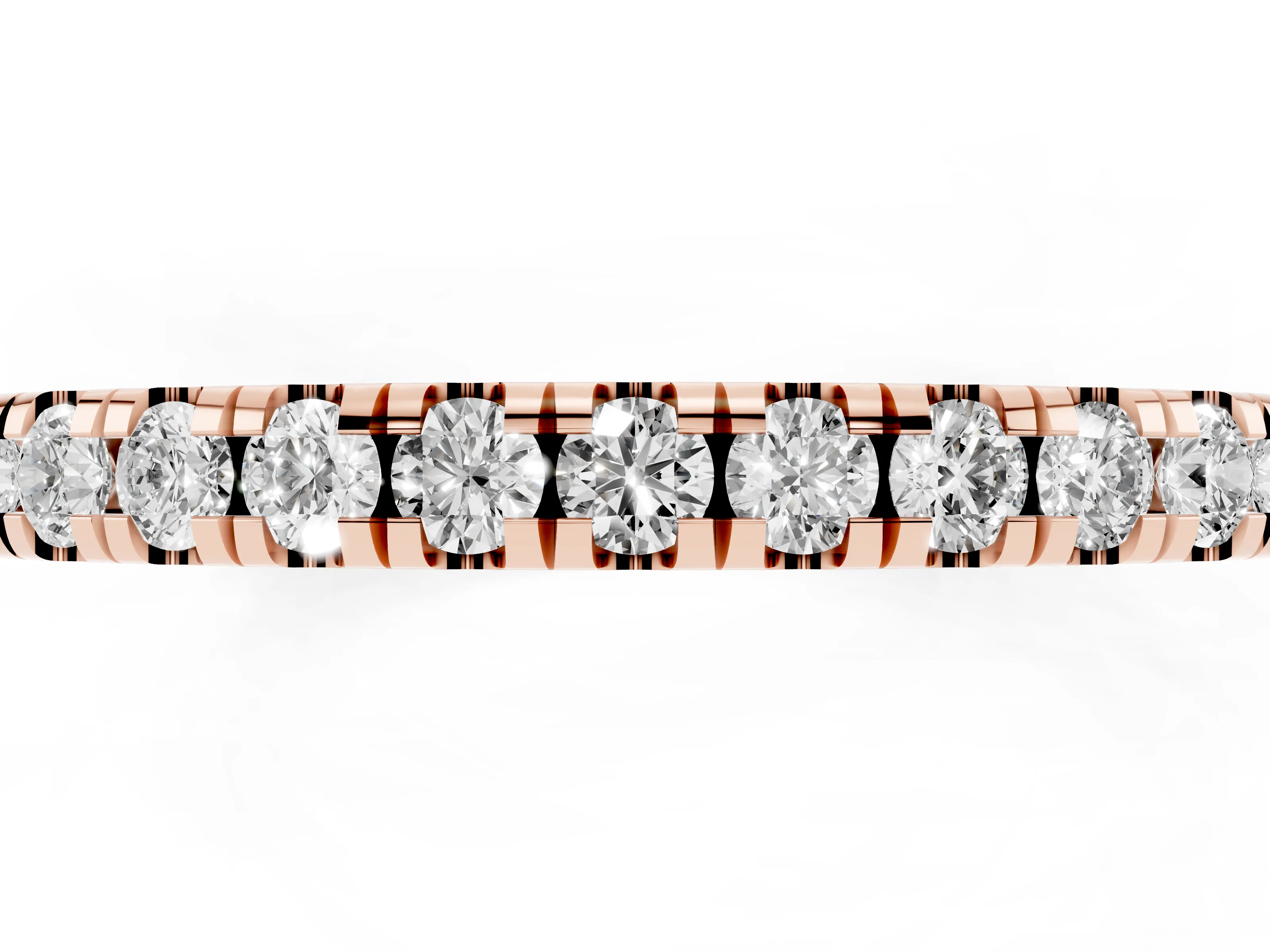 Round Diamond Top-Row Pavé Half Eternity Band Set in Rose gold with Shared Prongs