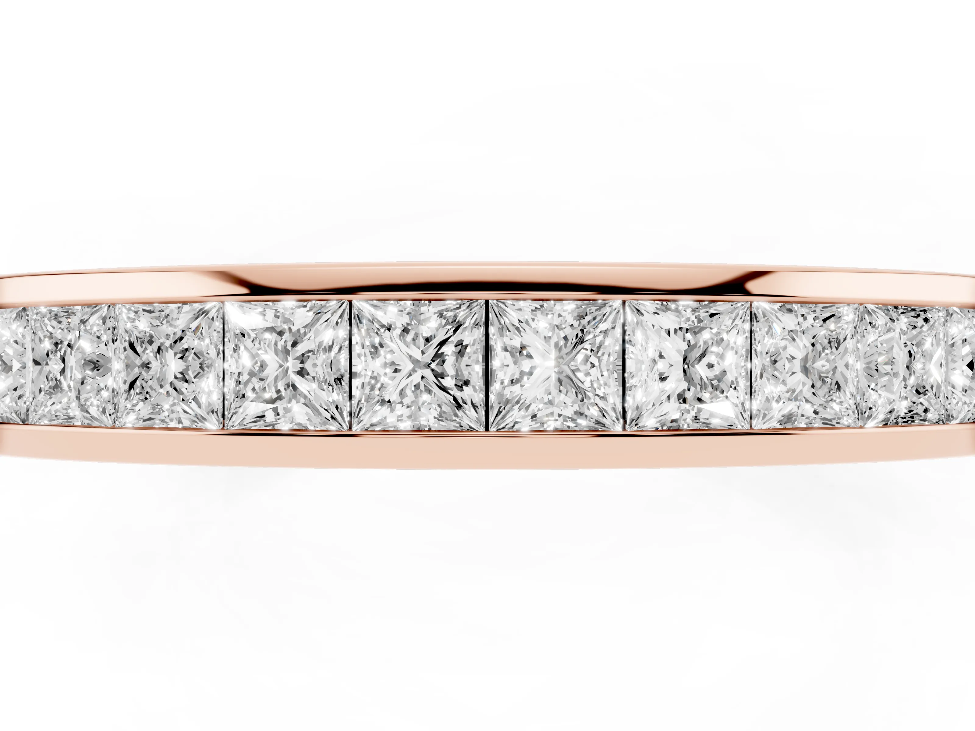 Princess Diamond Full Eternity Band Set in Rose gold with Channel Setting