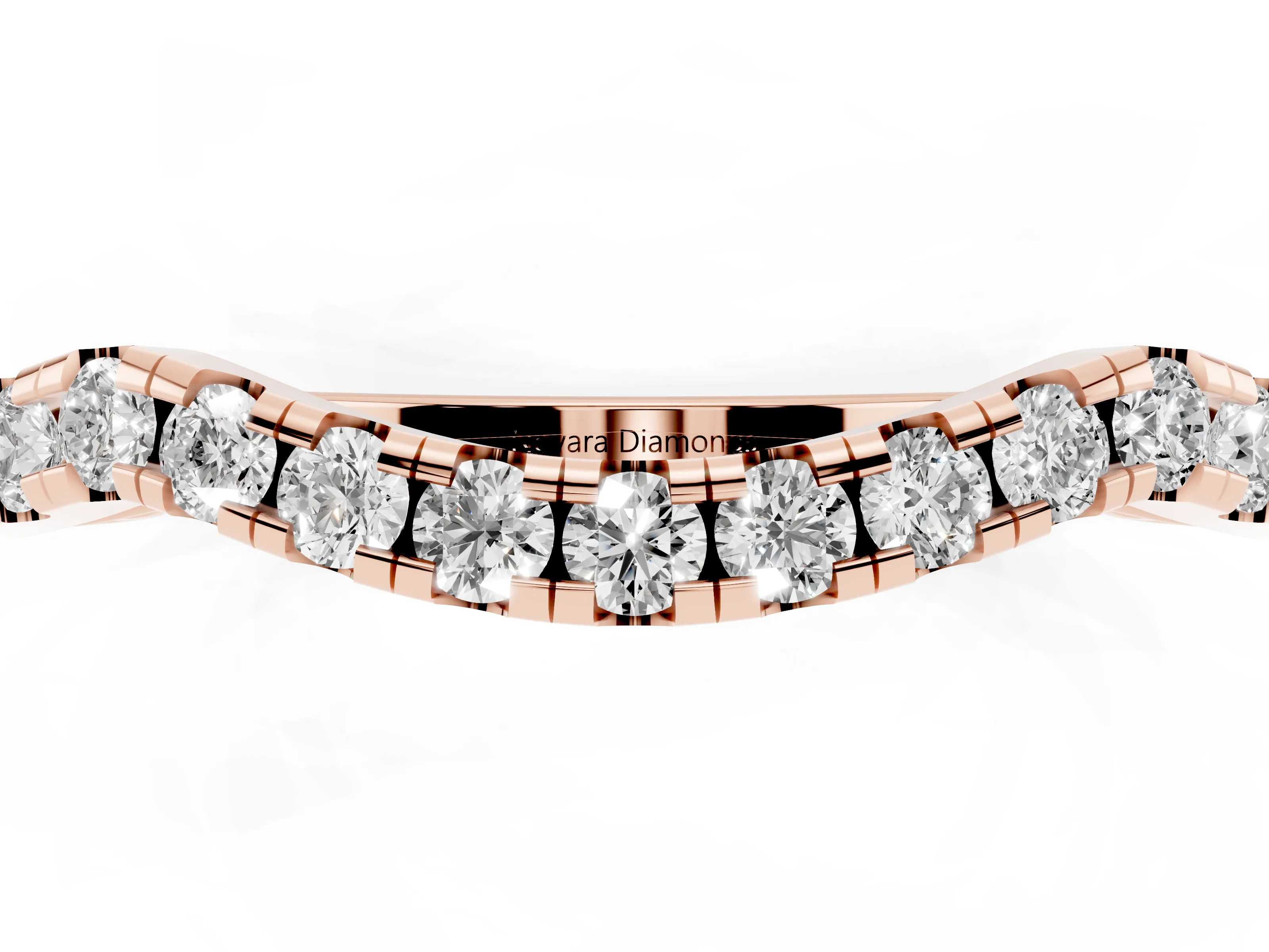 Round Diamond Curved Pavé Eternity Band Set in Rose gold with Shared Prongs