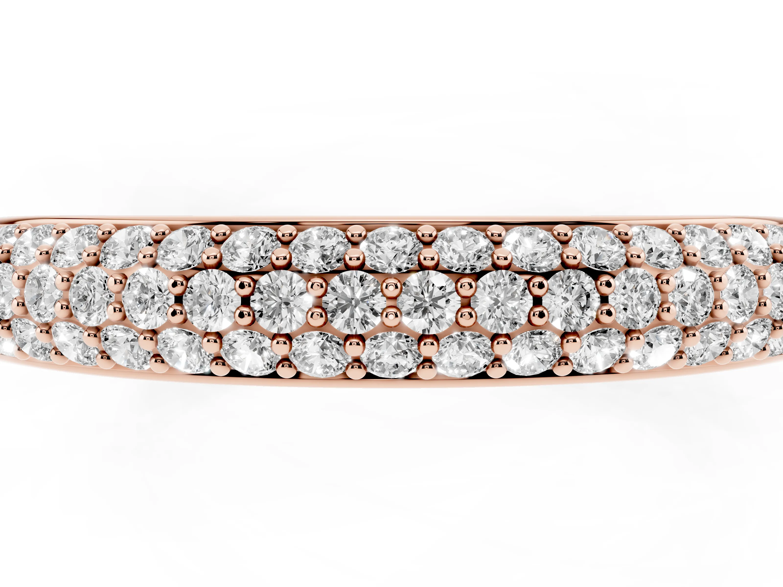 Round Diamond Three-Row Pavé Eternity Band Set in Rose gold with Shared Prong Setting