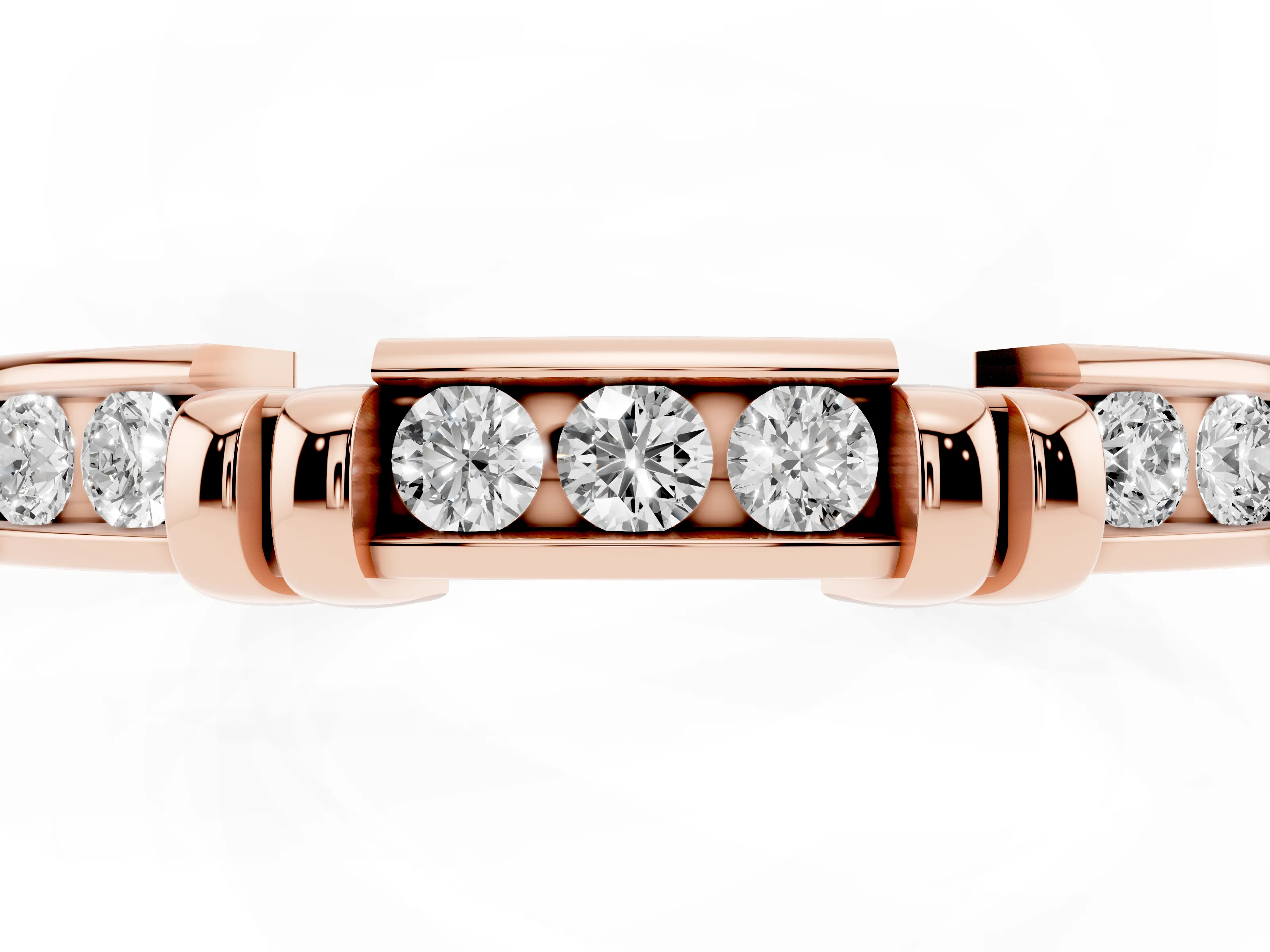Round Diamond Half Eternity Band Set in Rose gold with Channel and Bar Prong Setting