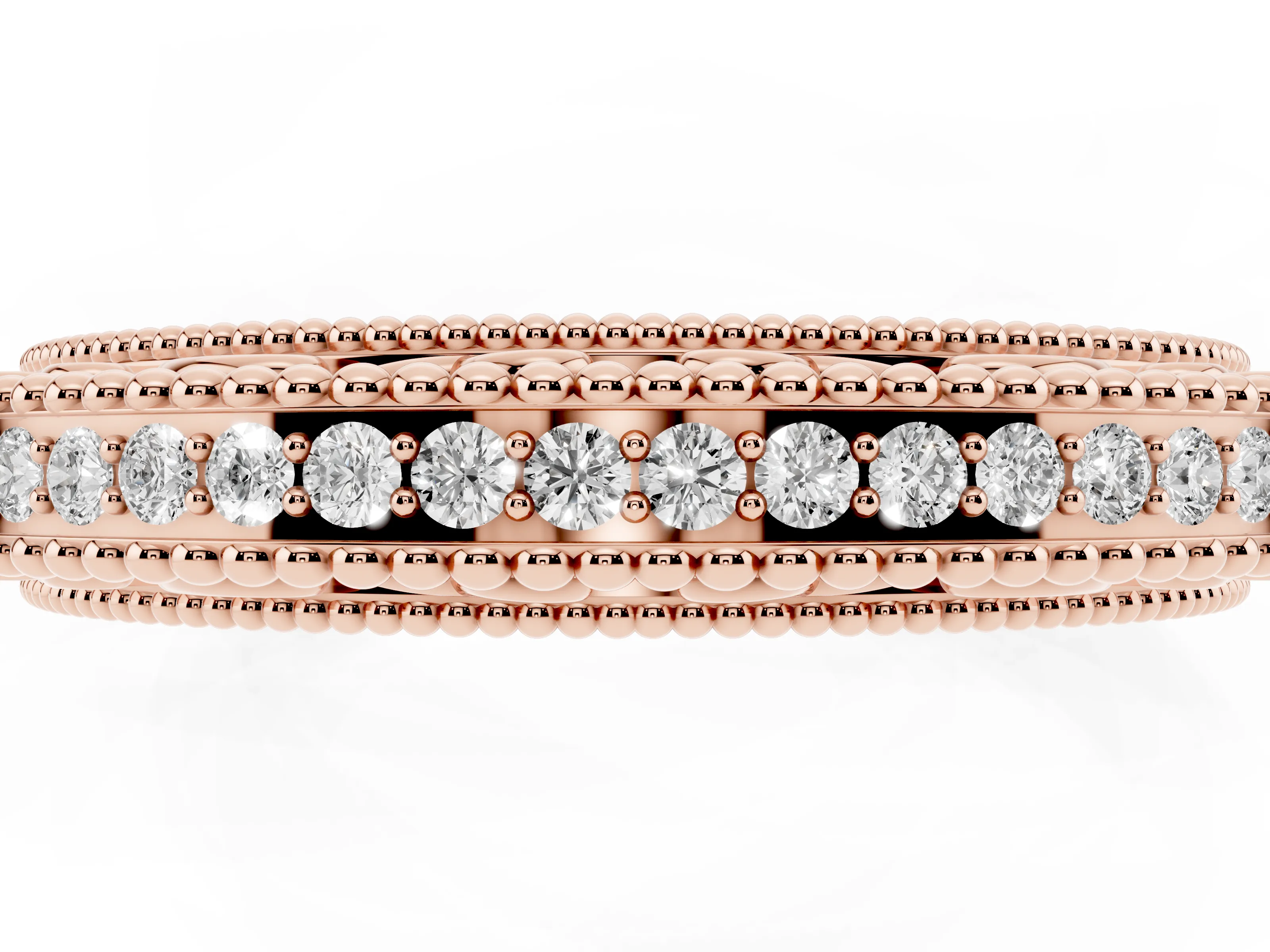 Round Diamond Pavé Eternity Band Set in Rose gold with Milgrain Edges