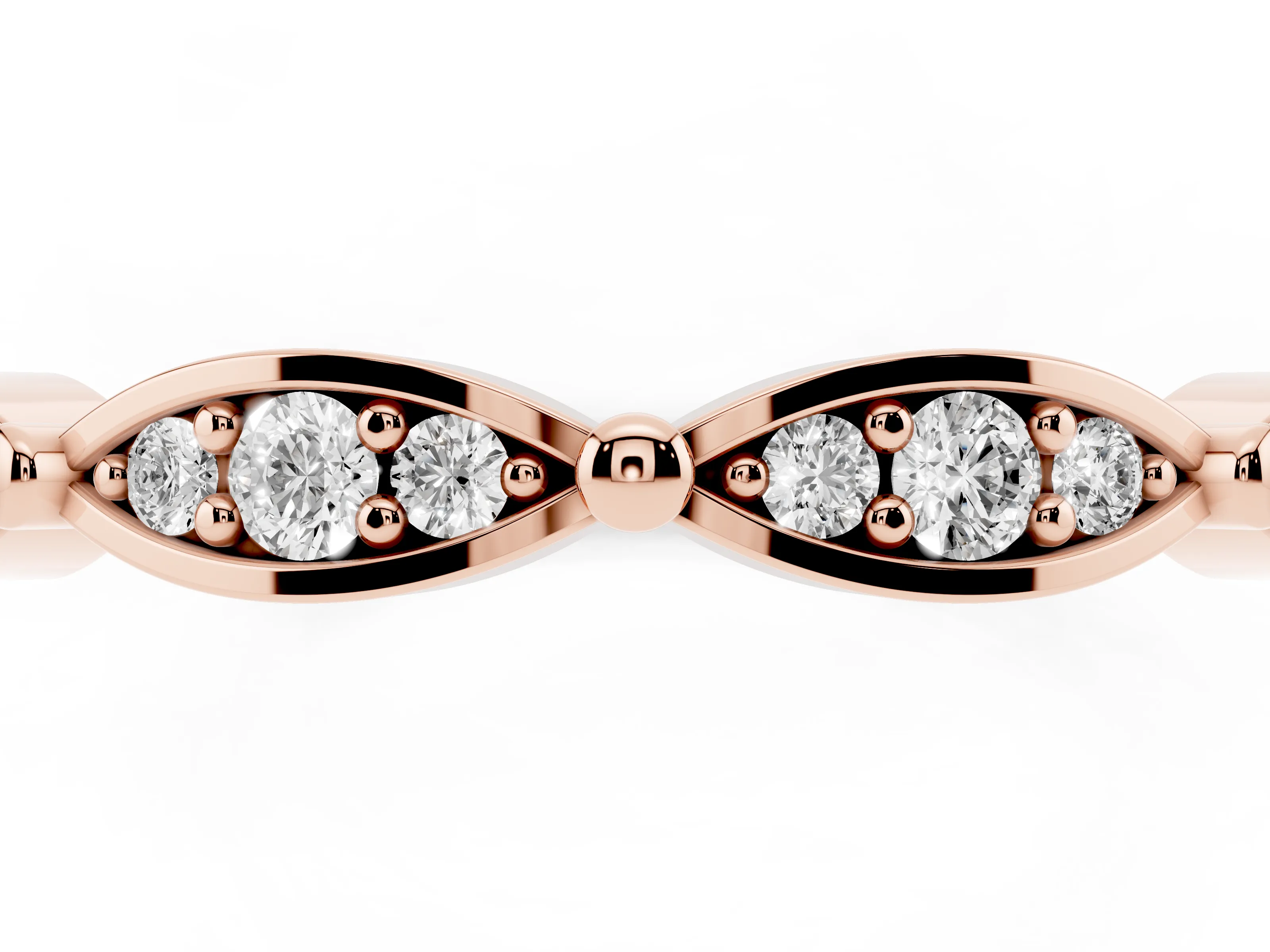 Marquise Section Diamond Eternity Band Set in Rose gold with Pavé Bezel Setting