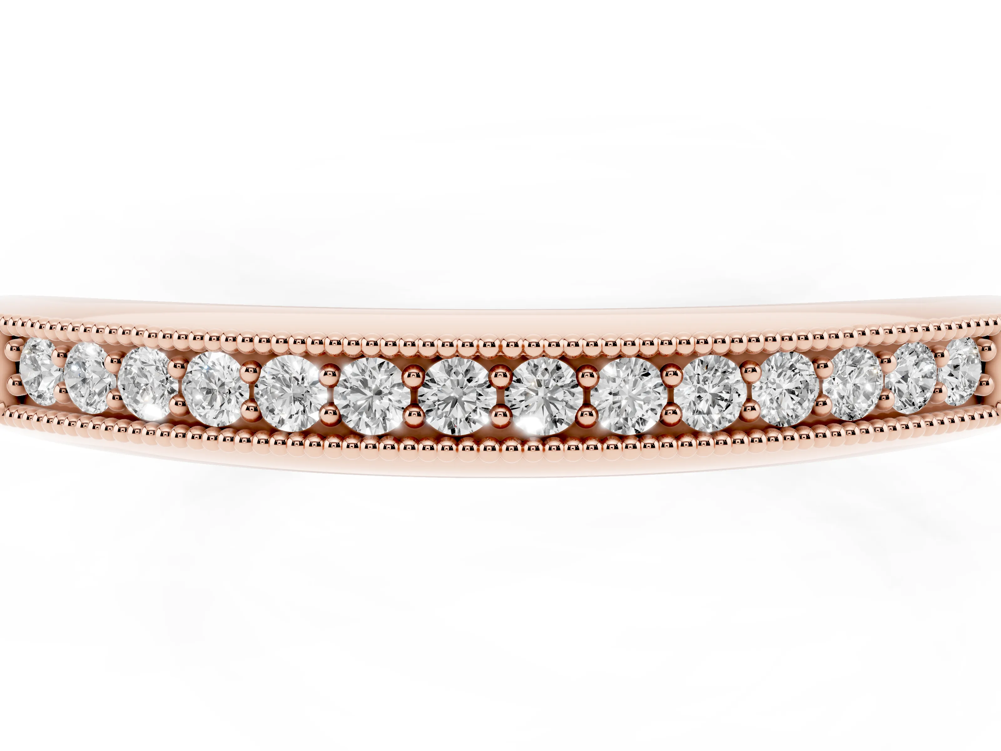 Round Diamond Pavé Half Eternity Band Set in Rose gold with Milgrain Frame