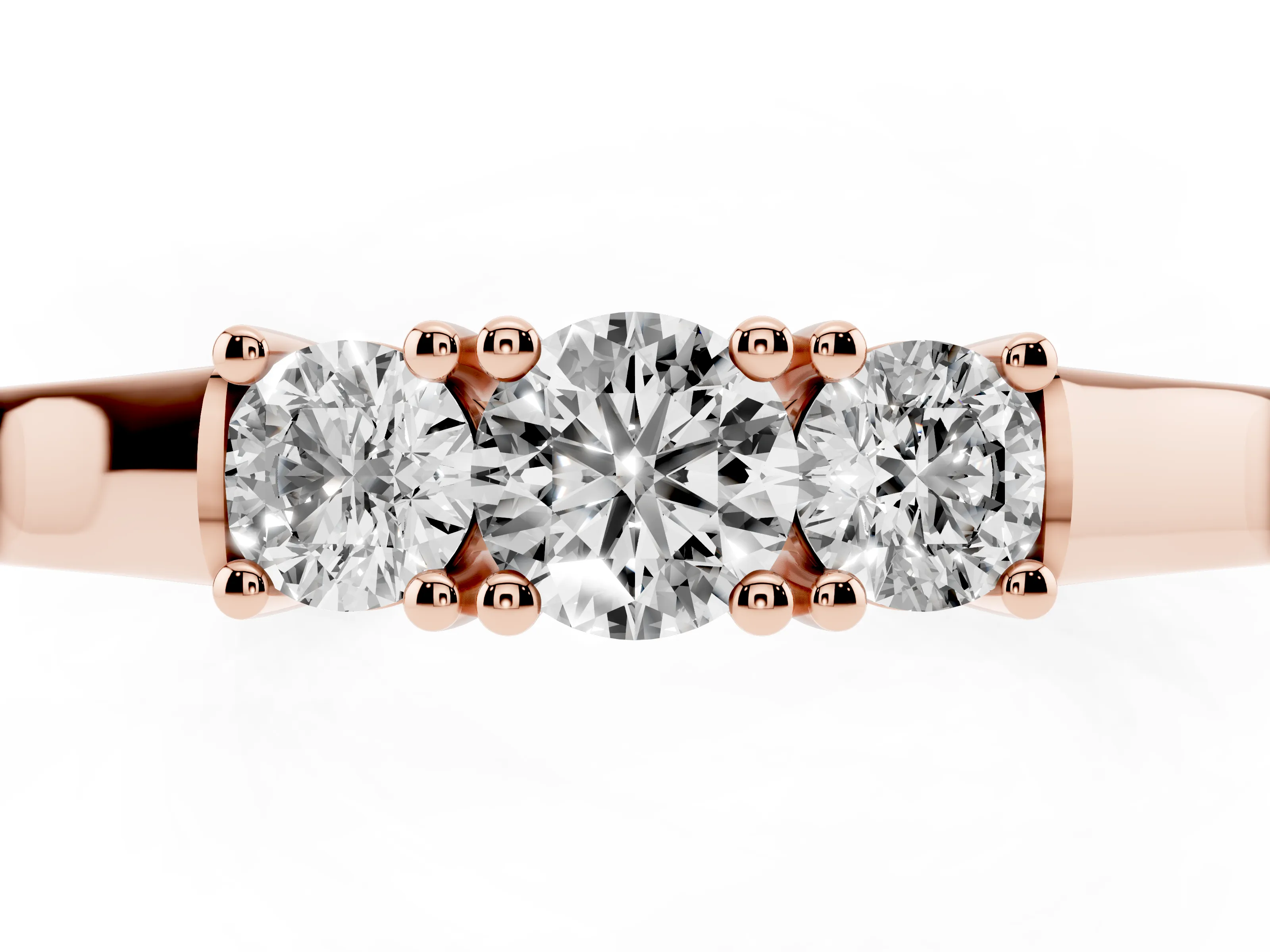 Three-Stone Round Diamond Channel Band Set in Rose gold with Prong Accents