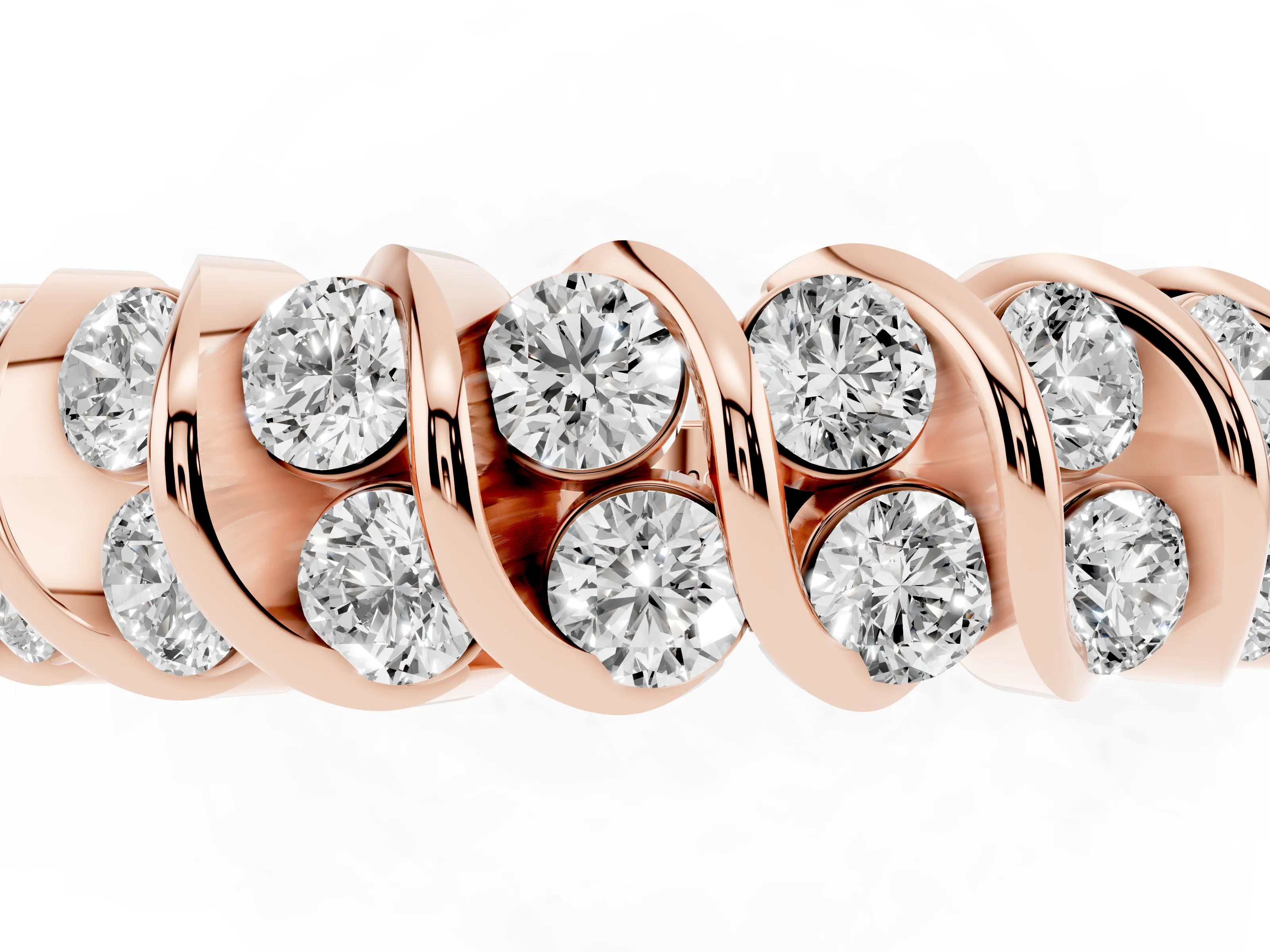 Round Diamond Structured Multi-Row Band Set in Rose gold with Polished Channel Setting
