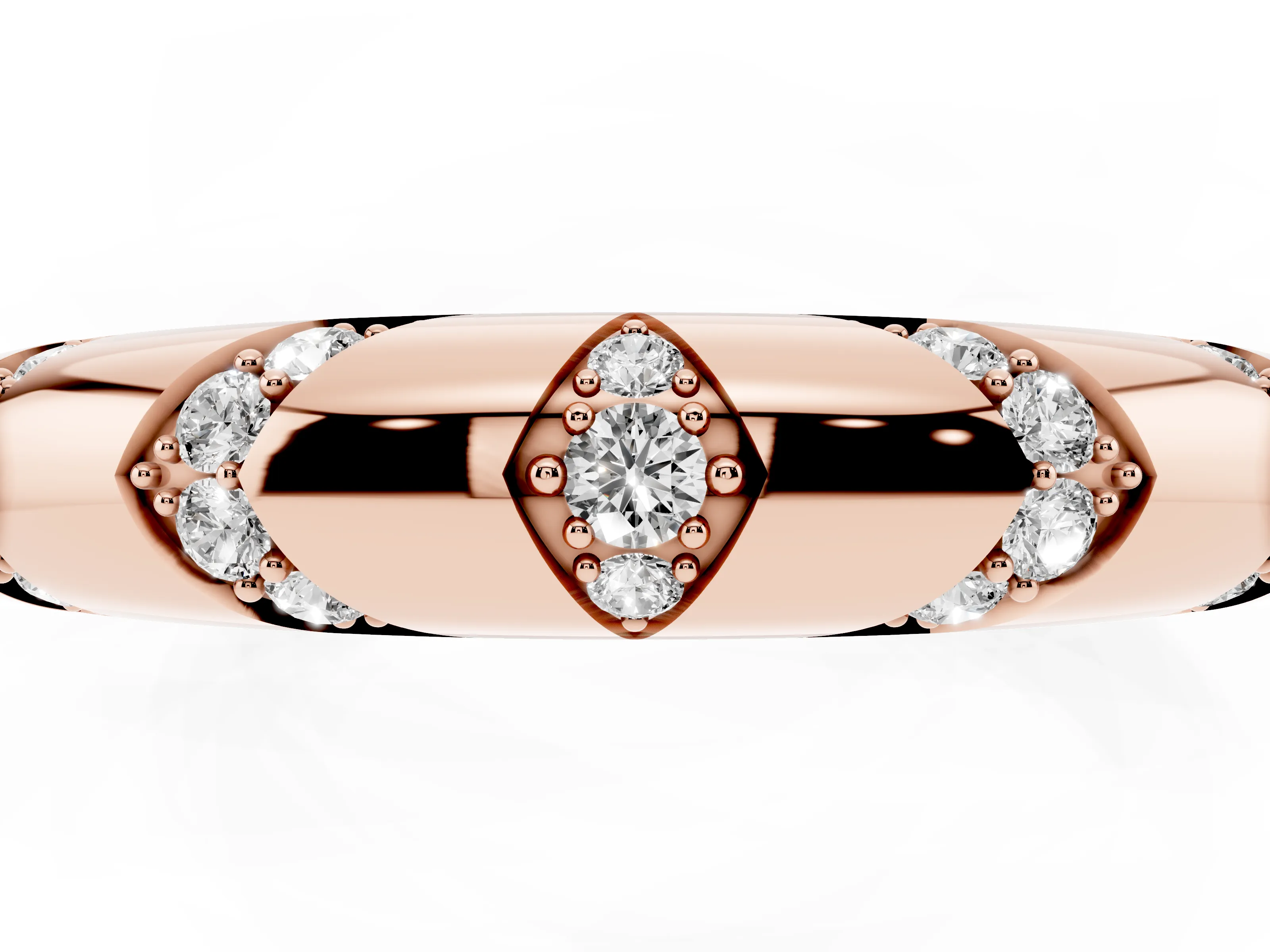 Round Diamond Curved Band Set in Rose gold with Channel and Bezel Setting