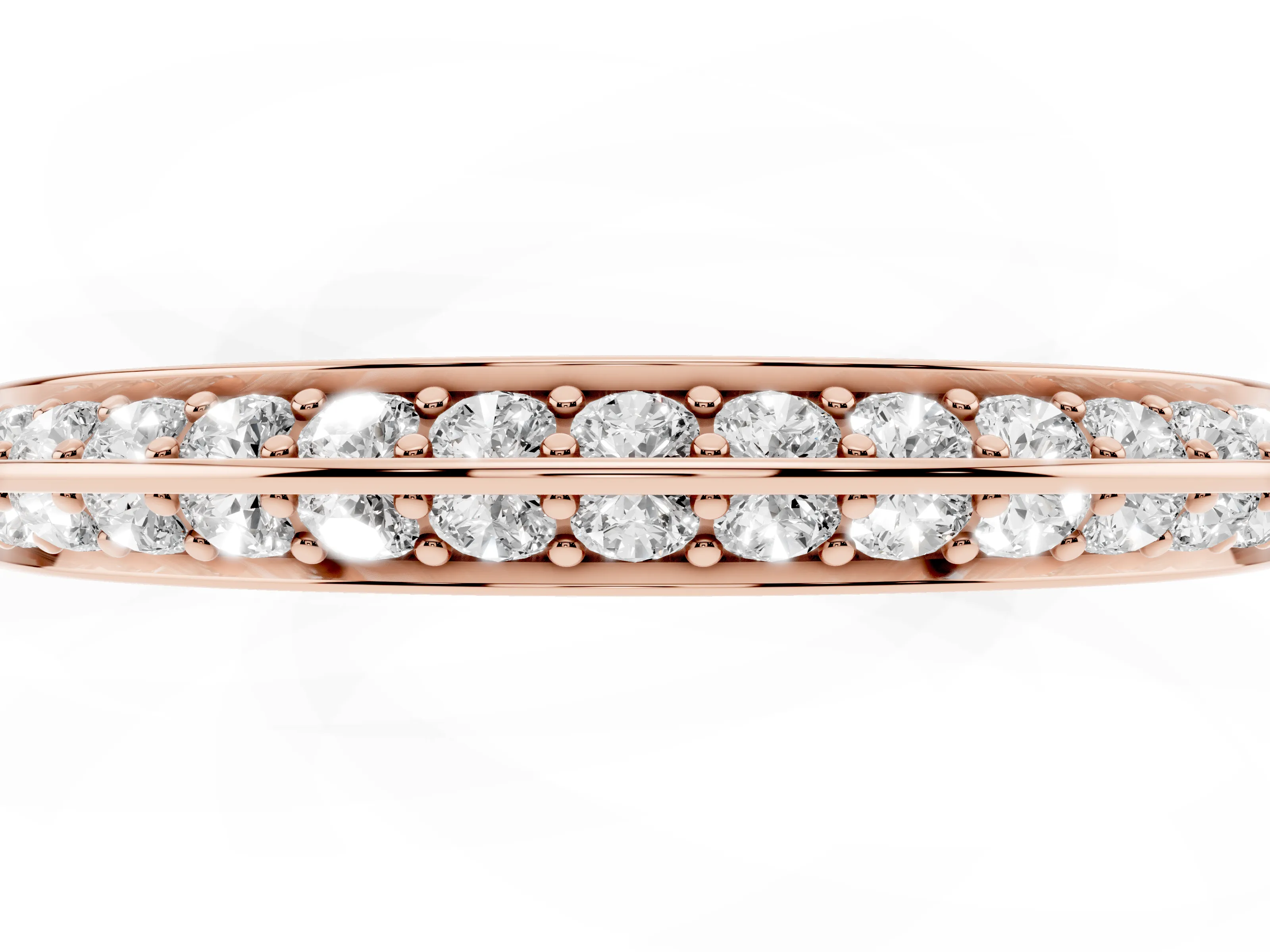 Round Diamond Double Row Pavé Eternity Band Set in Rose gold with Channel Setting