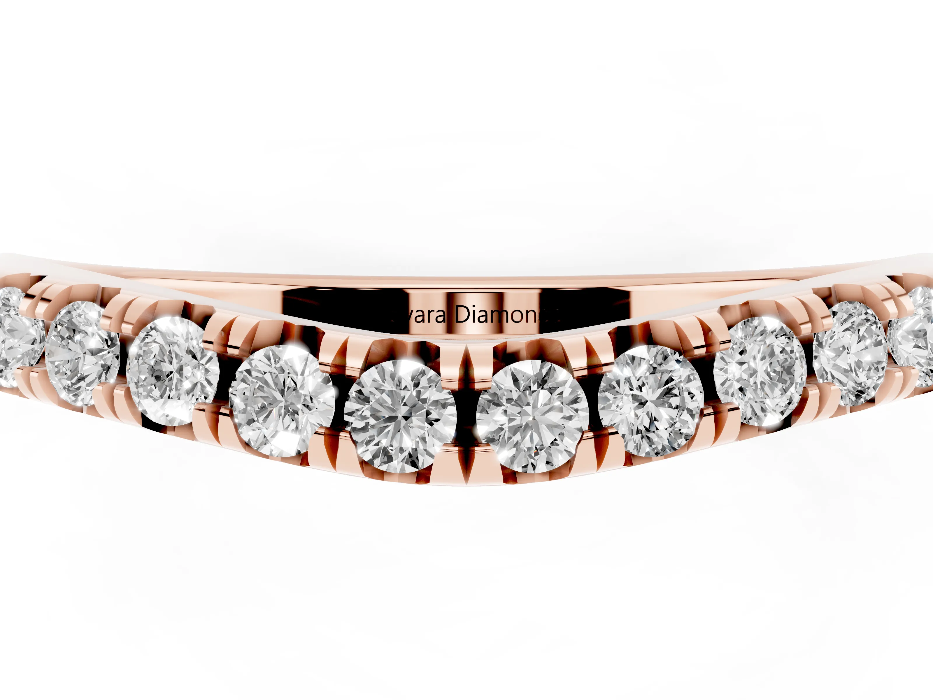 Round Diamond Curved Pavé Band Set in Rose gold with Shared Prong Row