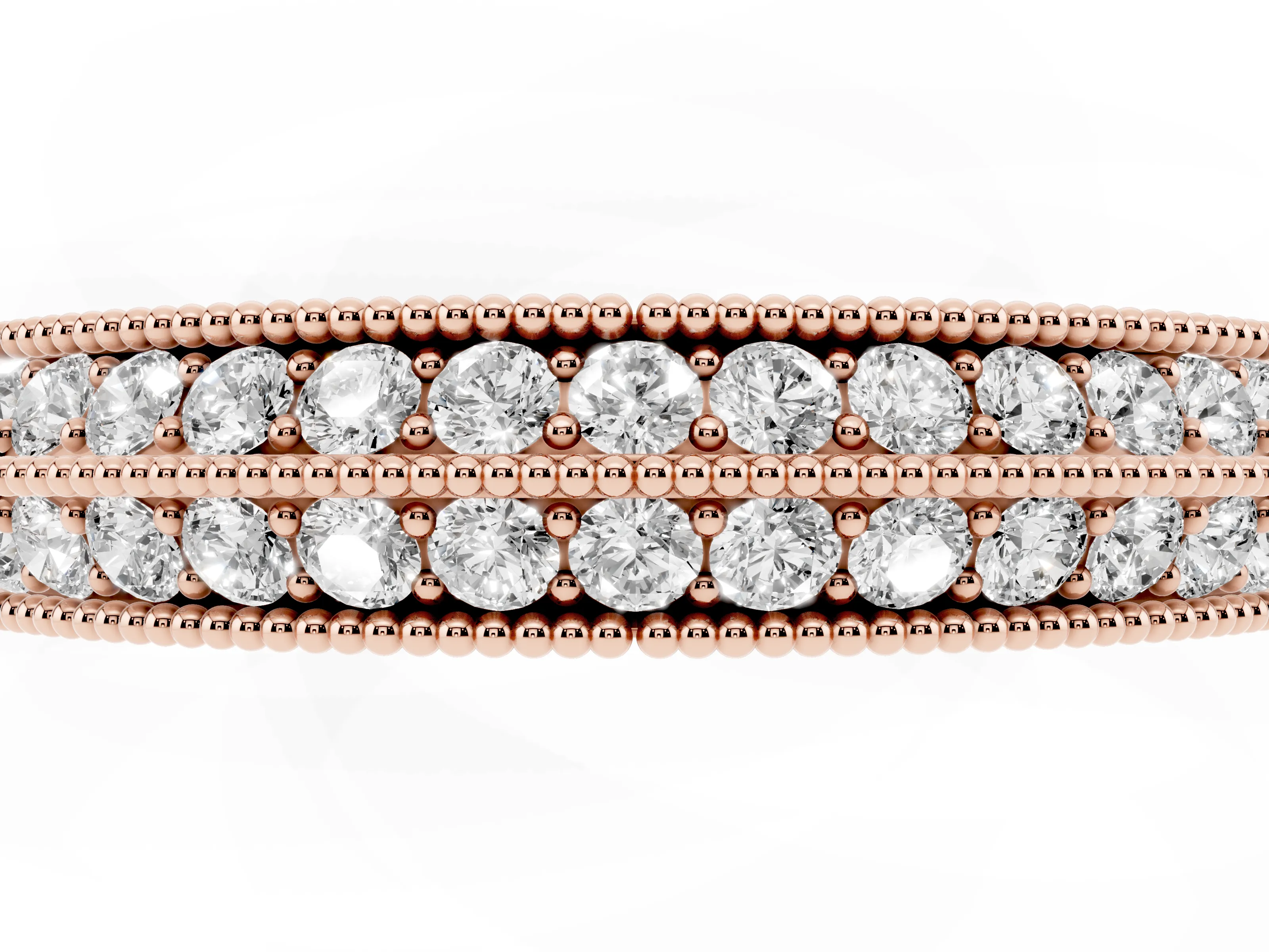 Round Diamond Milgrain Pavé Eternity Band Set in Rose gold