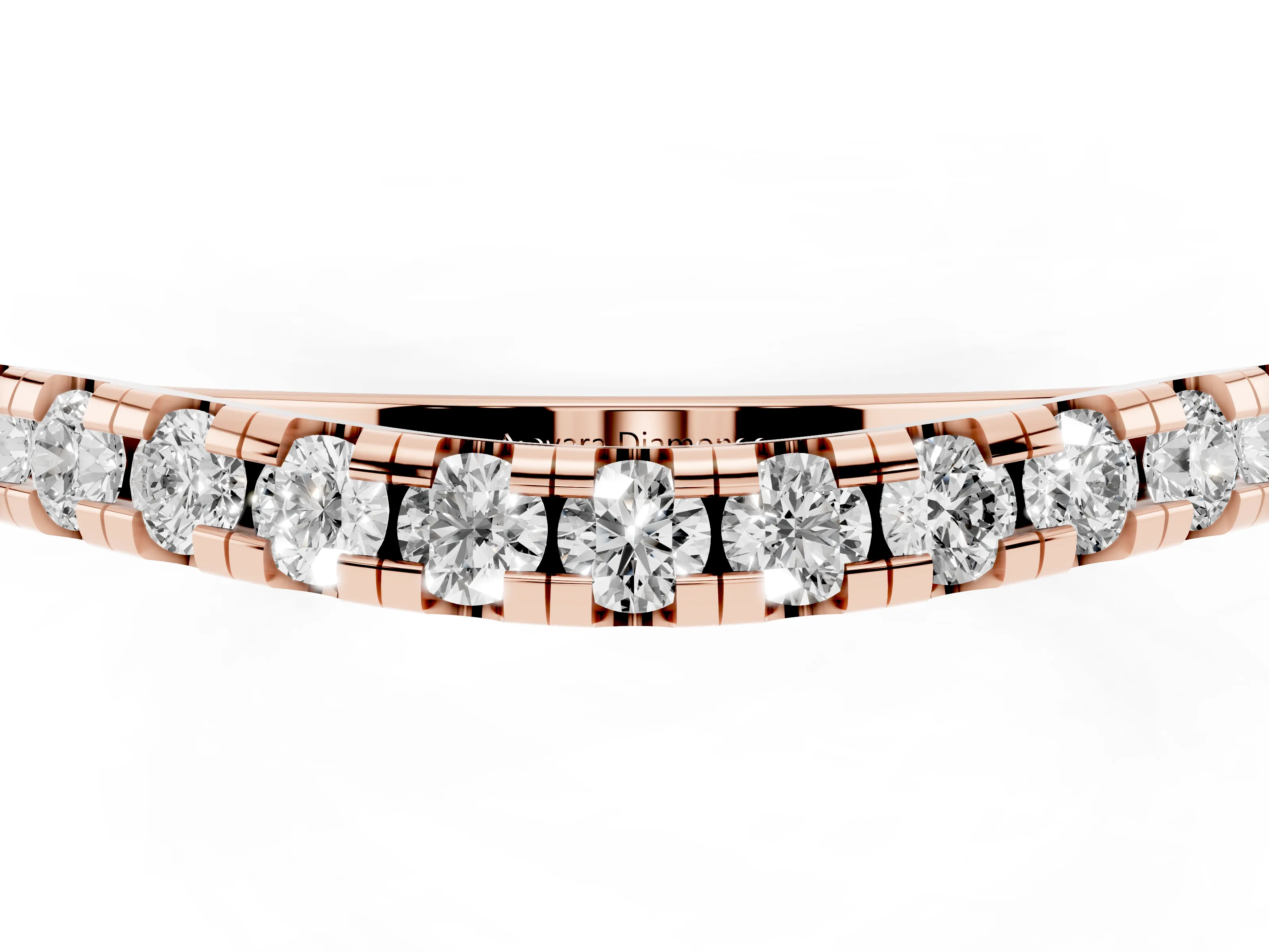 Round Diamond Curved Band Set in Rose gold with Pavé Shared Prong Row