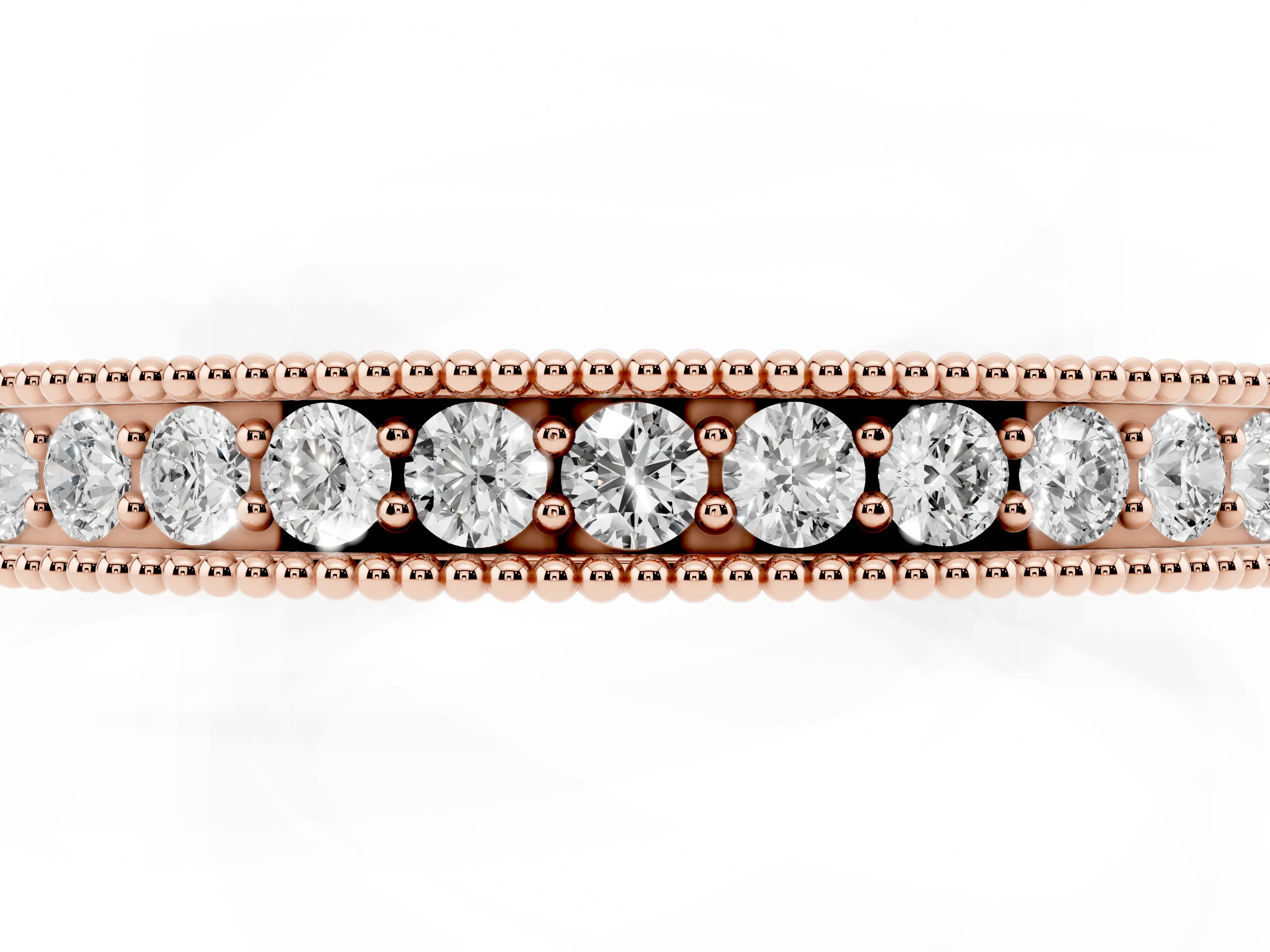 Round Diamond Eternity Band Set in Rose gold with Milgrain Channel Edges