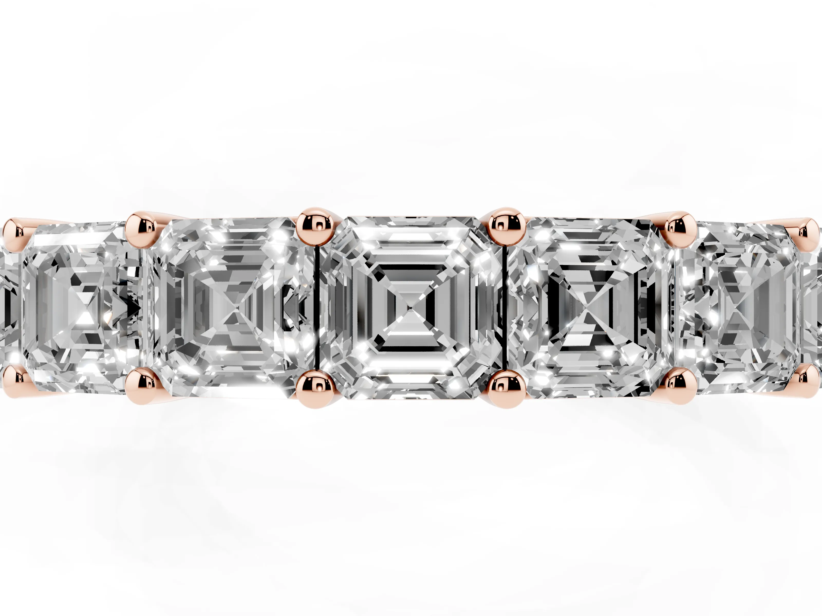 Asscher Cut Diamond Half Eternity Band Set in Rose gold with Shared Prong Setting