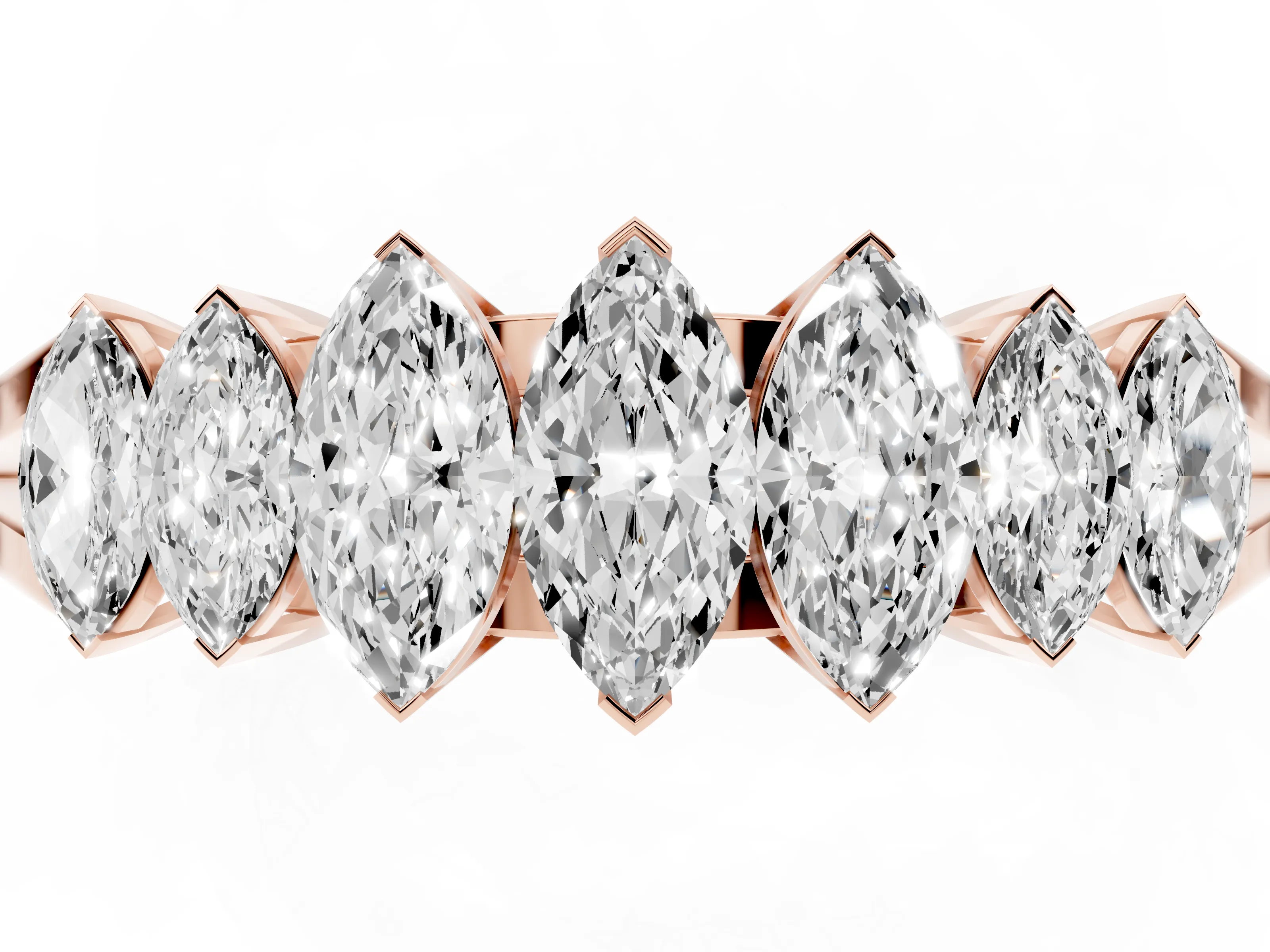 Marquise Diamond Half Eternity Band Set in Rose gold with Seven Prong-Set Stones
