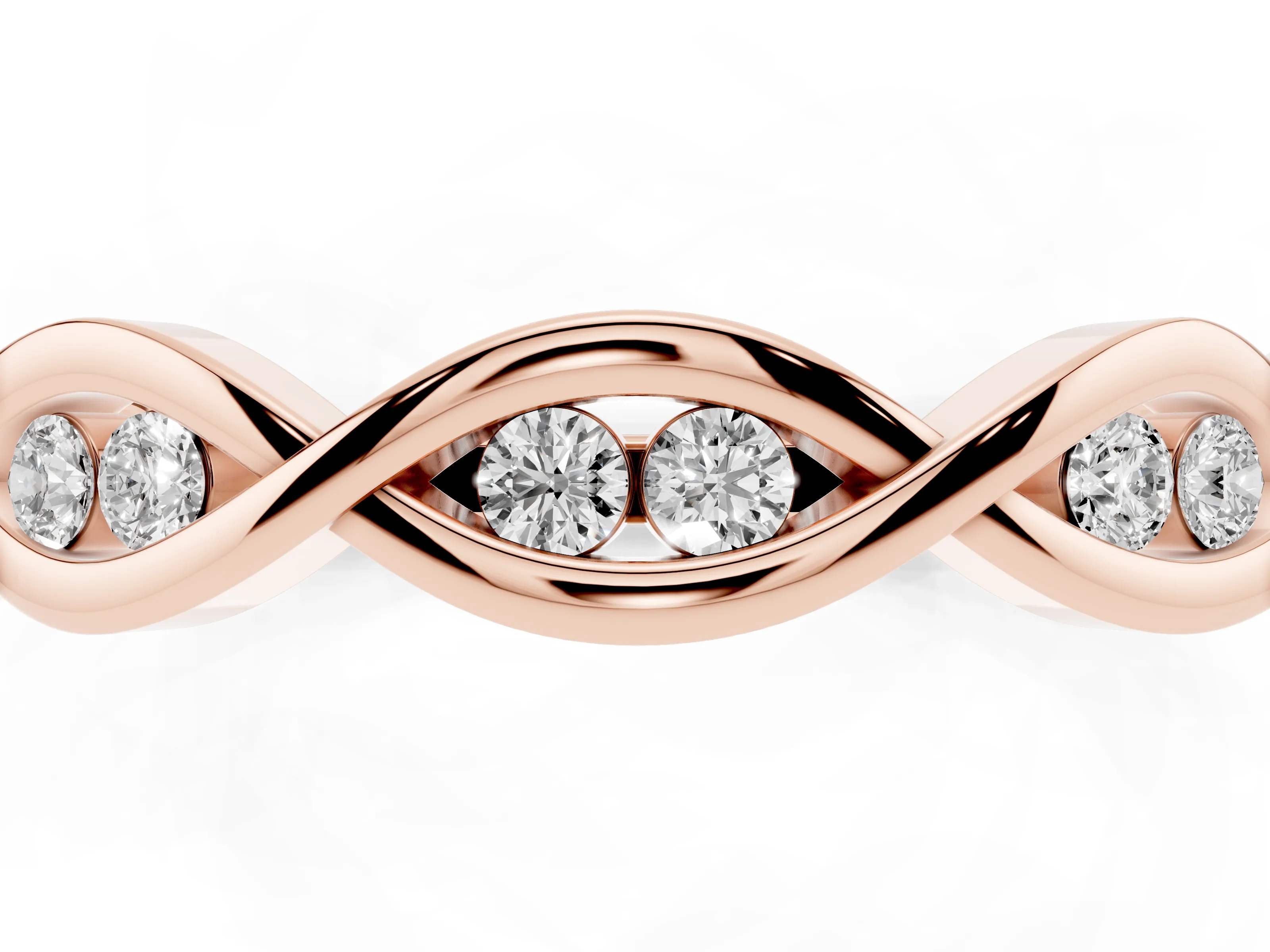 Round Diamond Twist Eternity Band Set in Rose gold with Bezel Setting