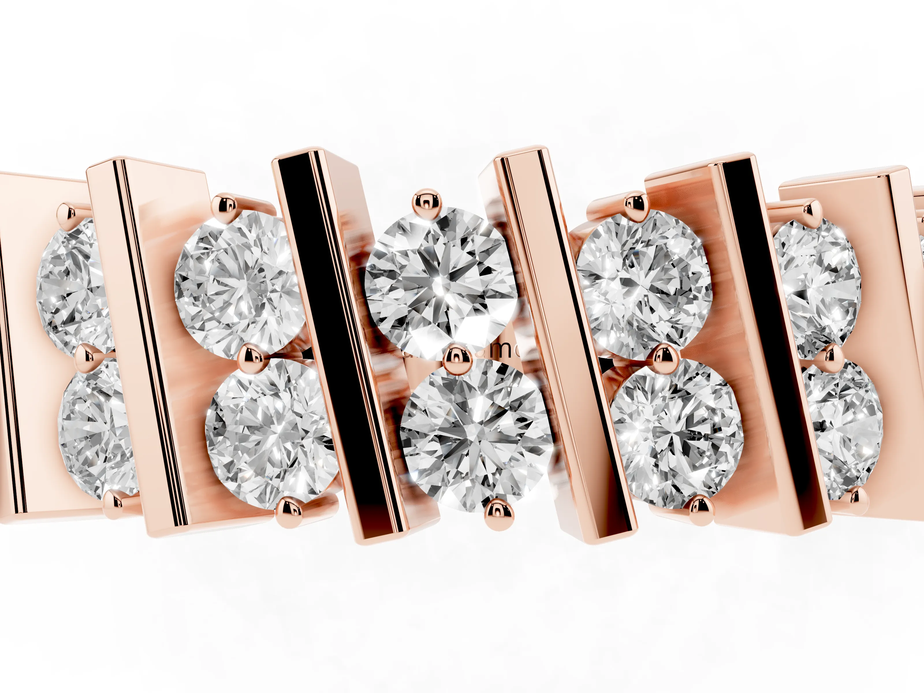Round Diamond Channel Anniversary Band Set in Rose gold with Vertical Prongs