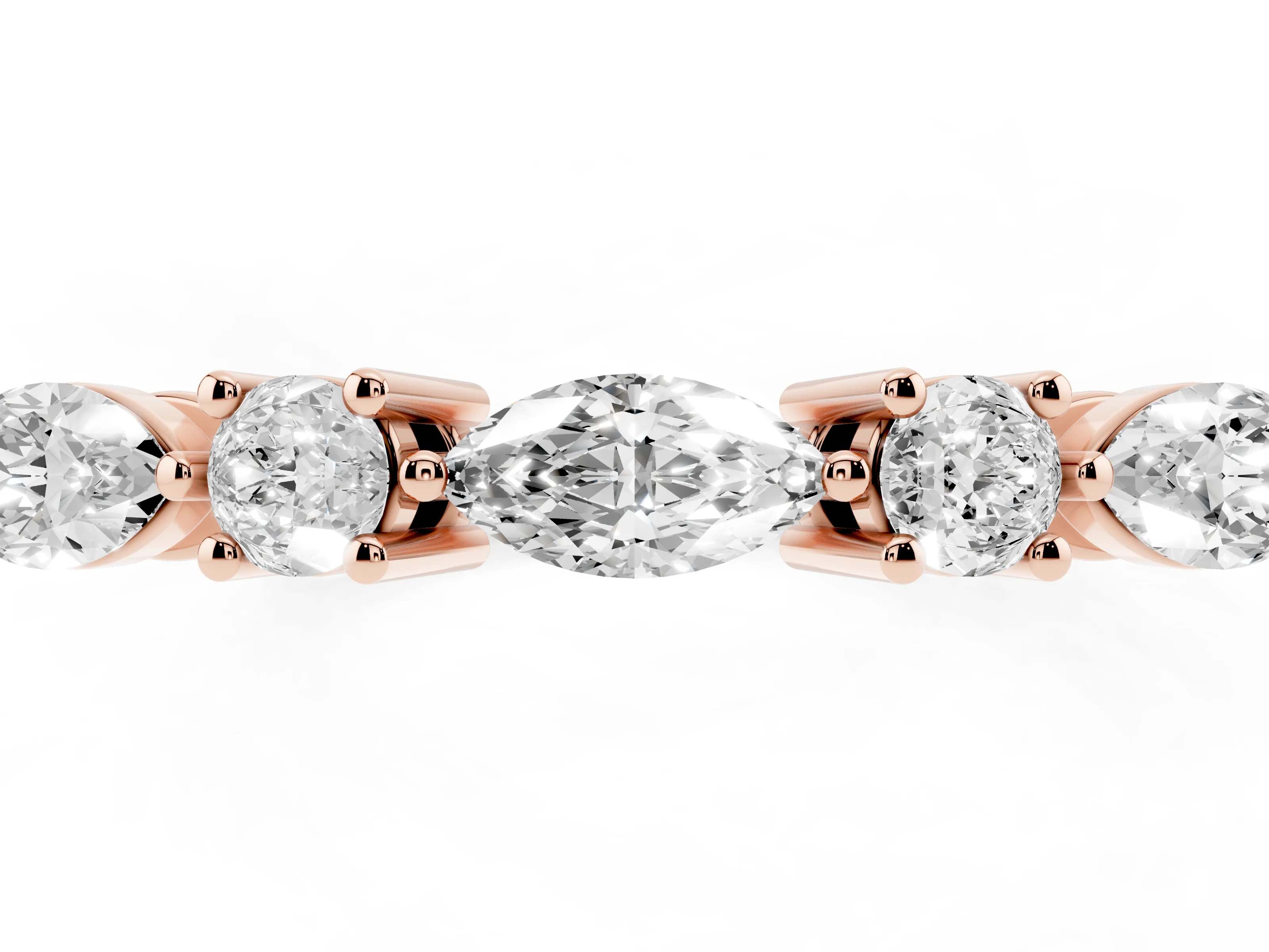 Round Diamond Five-Stone Half Eternity Band Set in Rose gold with Prong Setting