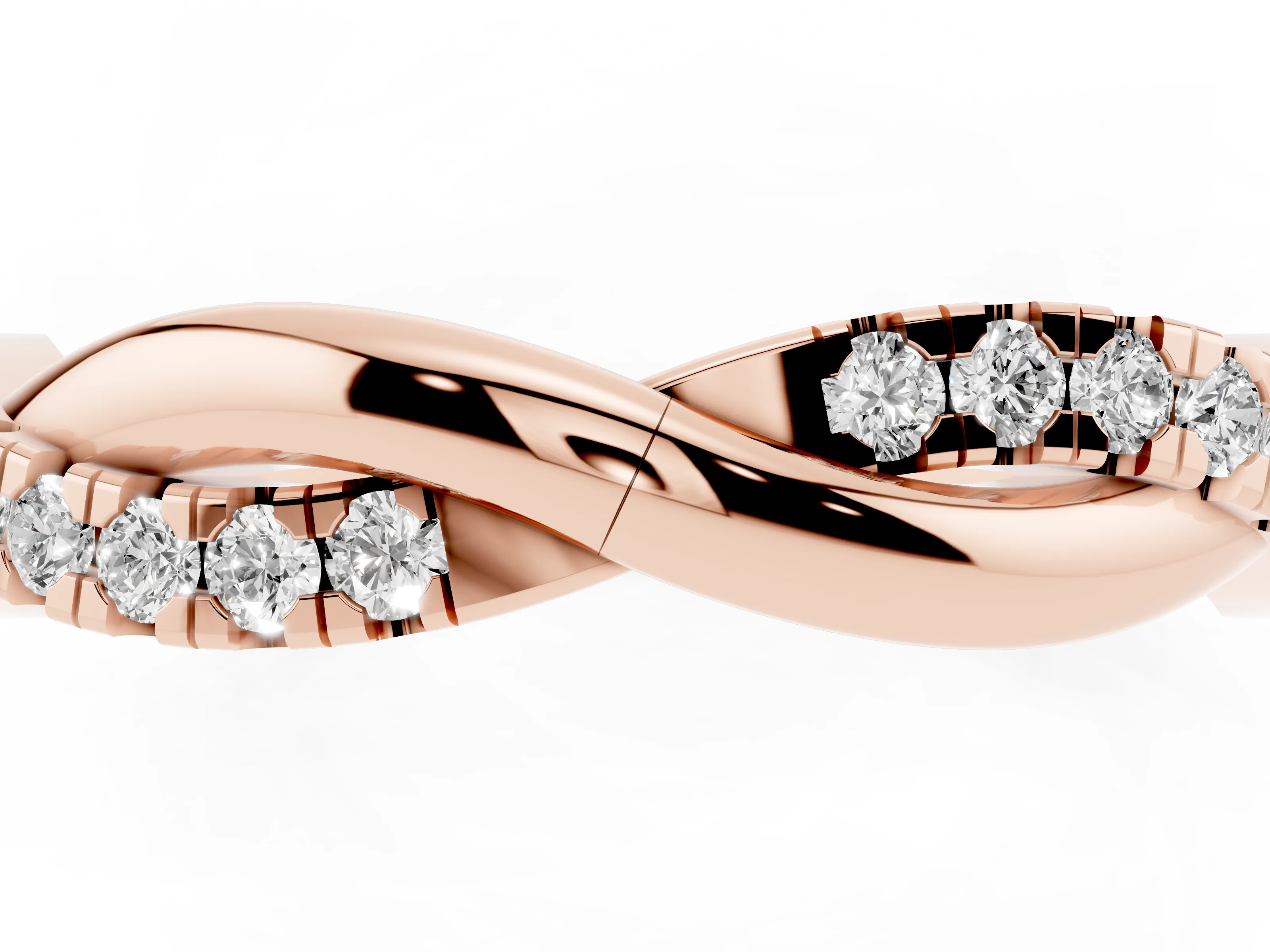 Round Diamond Twisted Infinity Band Set in Rose gold with Spaced Prong Settings