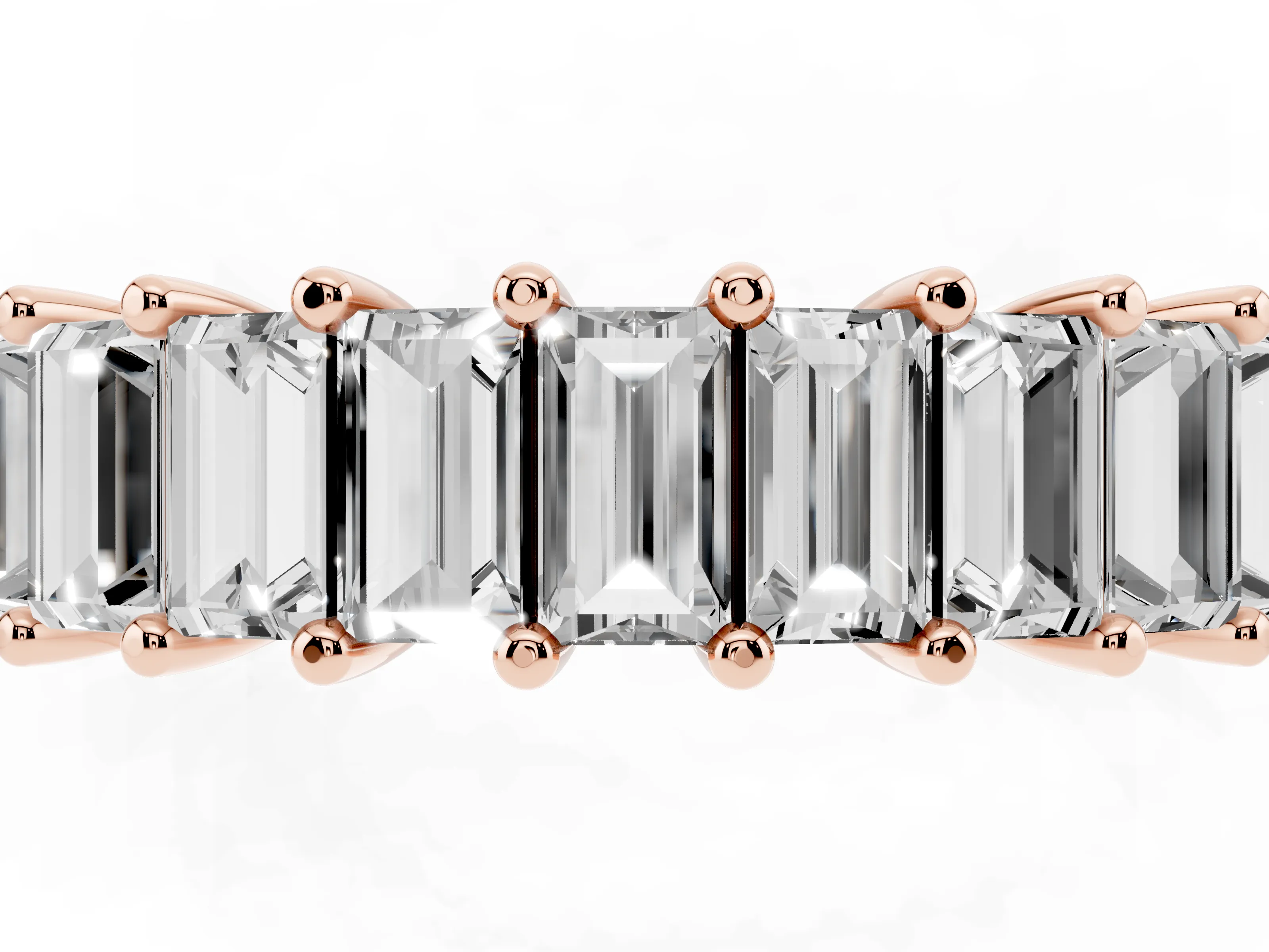 Baguette Diamond Half Eternity Band Set in Rose gold with Shared Prong Setting