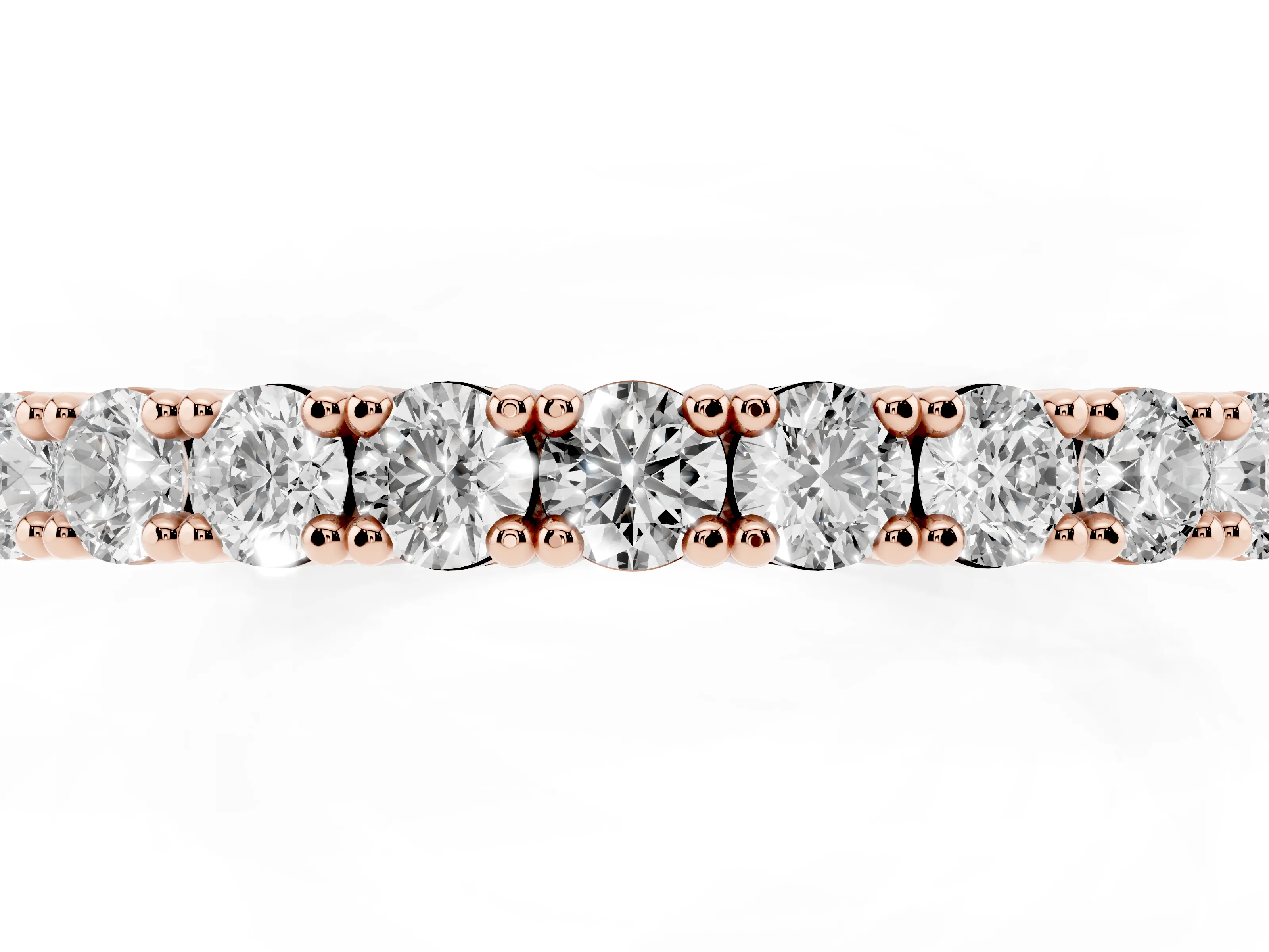 Round Diamond Half Eternity Band Set in Rose gold with Shared Prongs