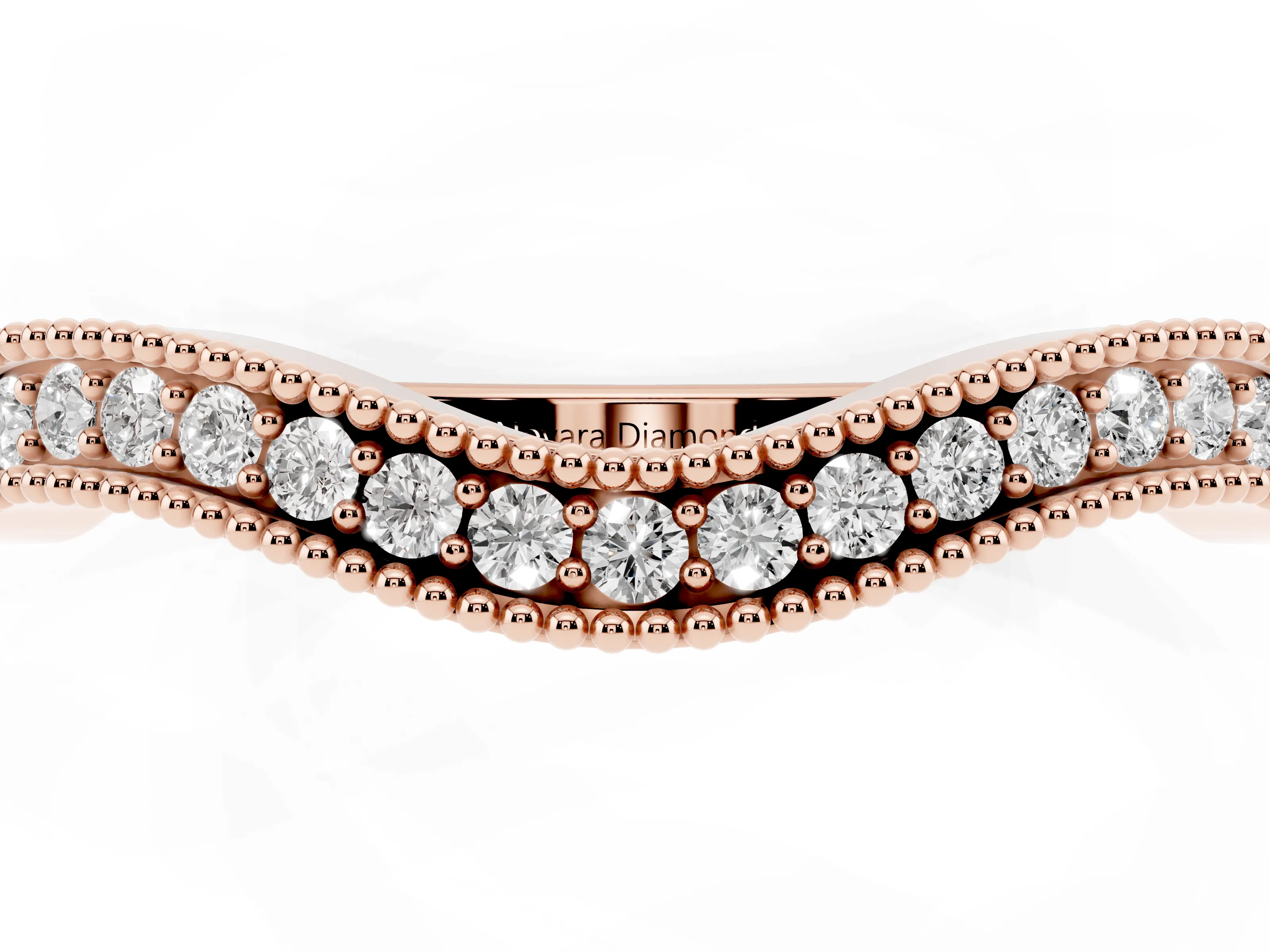 Round Diamond Curved Pavé Band Set in Rose gold with Milgrain Detailing