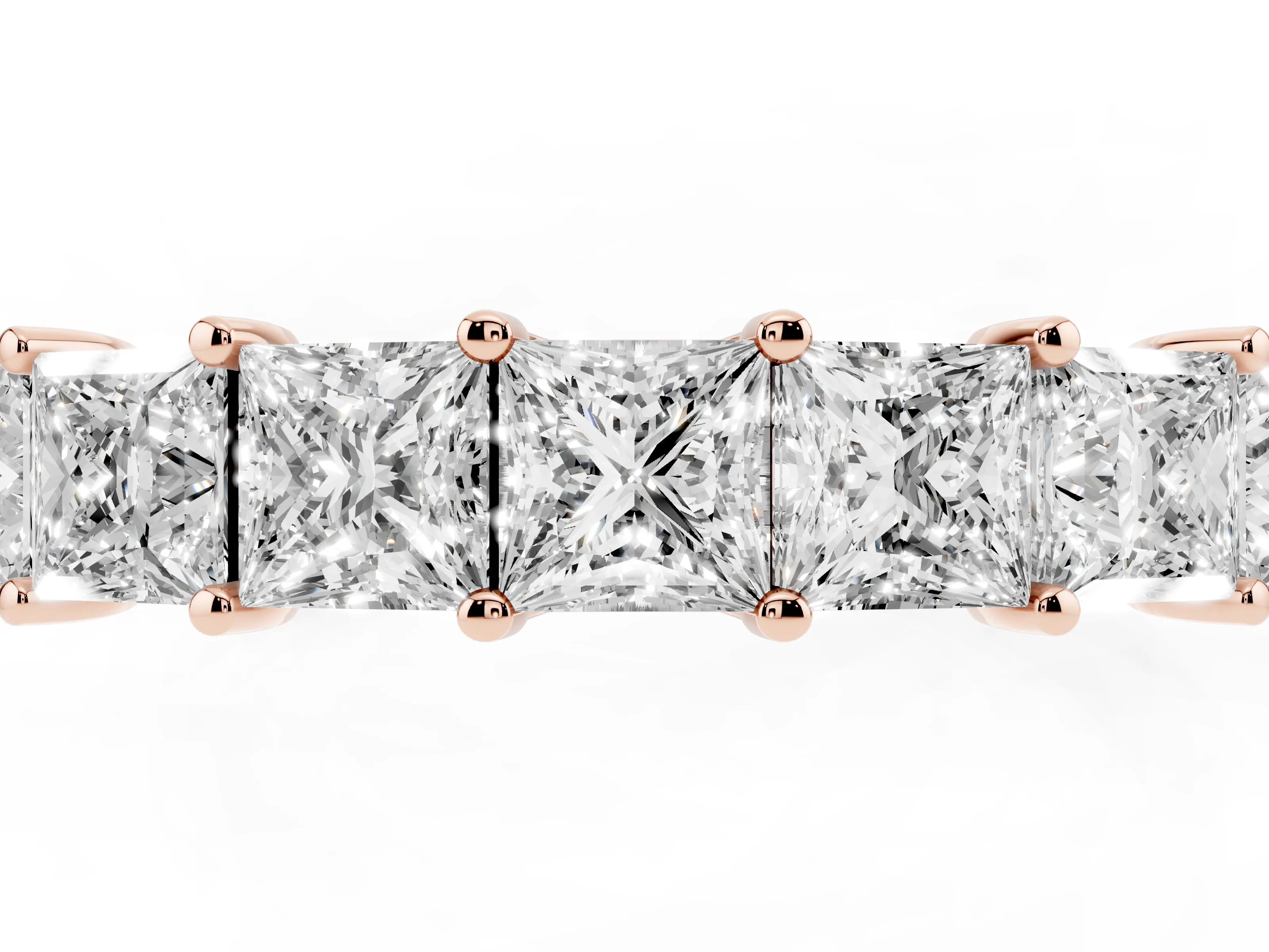 Princess Cut Diamond Channel Eternity Band Set in Rose gold with Prong Detailing