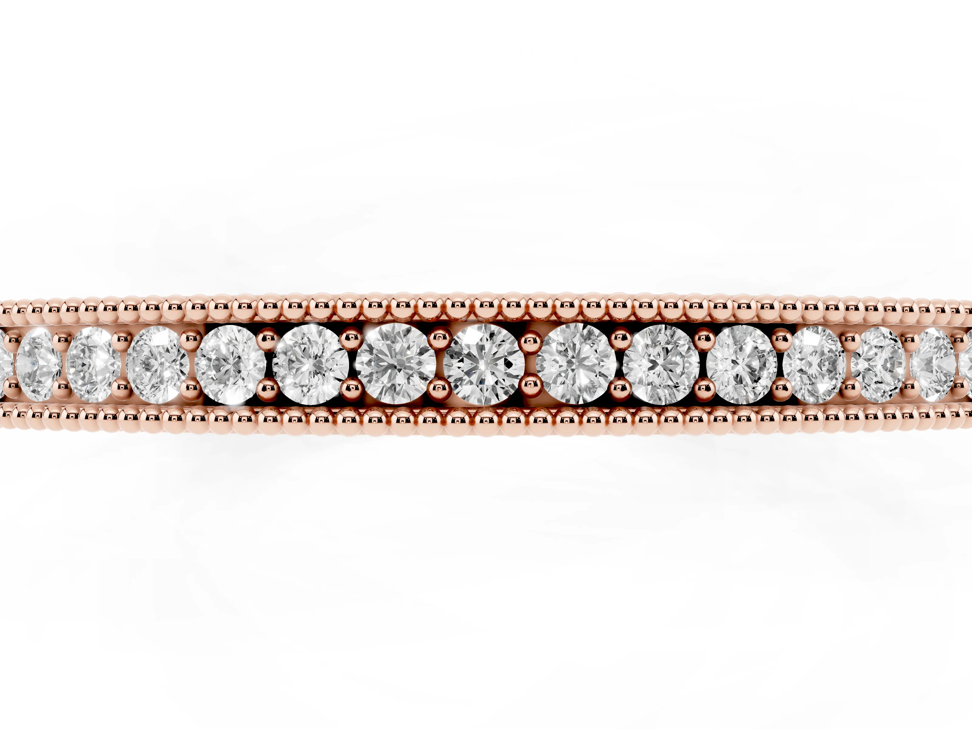 Round Cut Diamond Pavé Eternity Band Set in Rose gold with Beaded Milgrain Edge