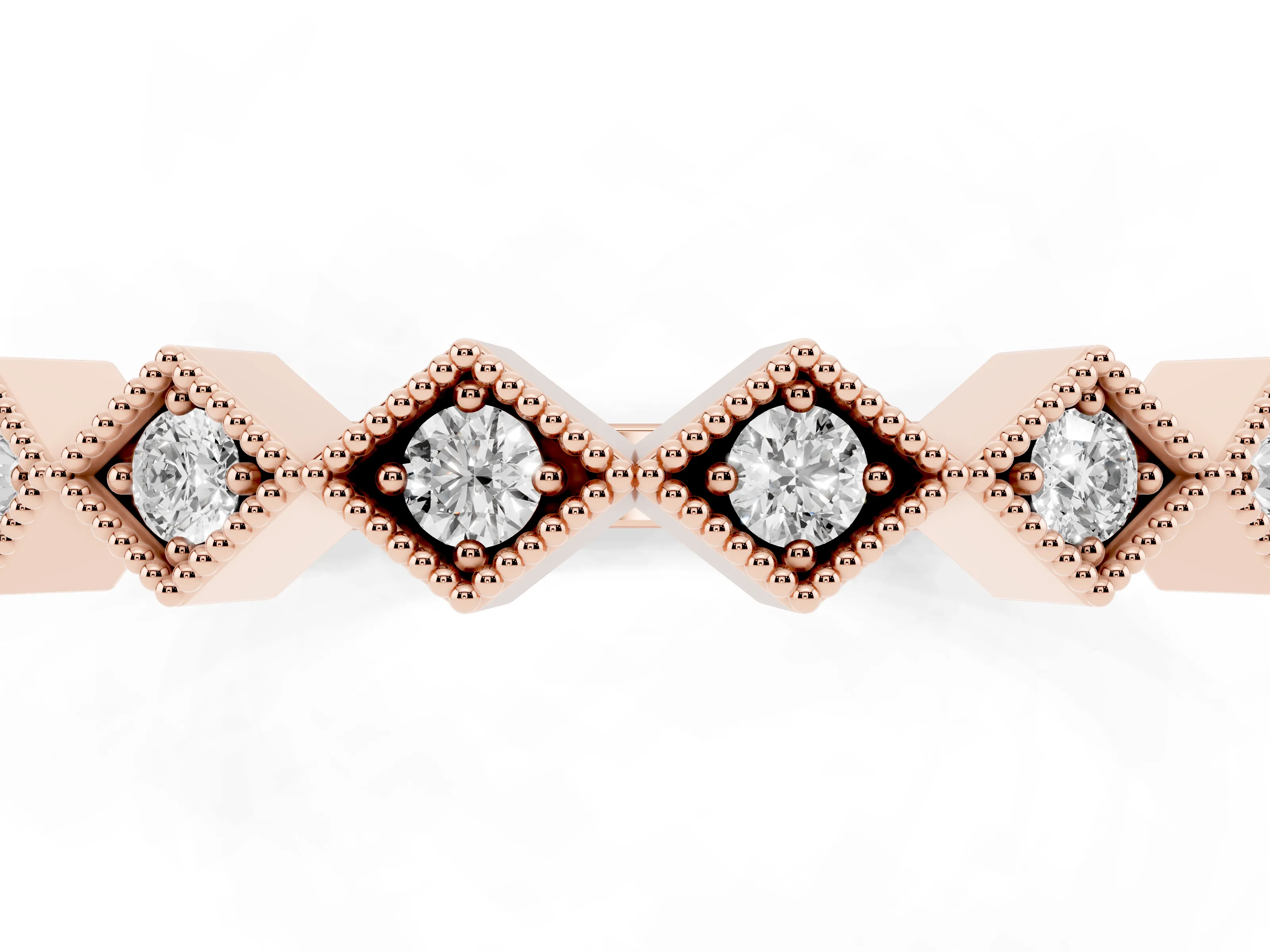 Round Cut Diamond Geometric Stackable Band Set in Rose gold with Milgrain Bezel Setting