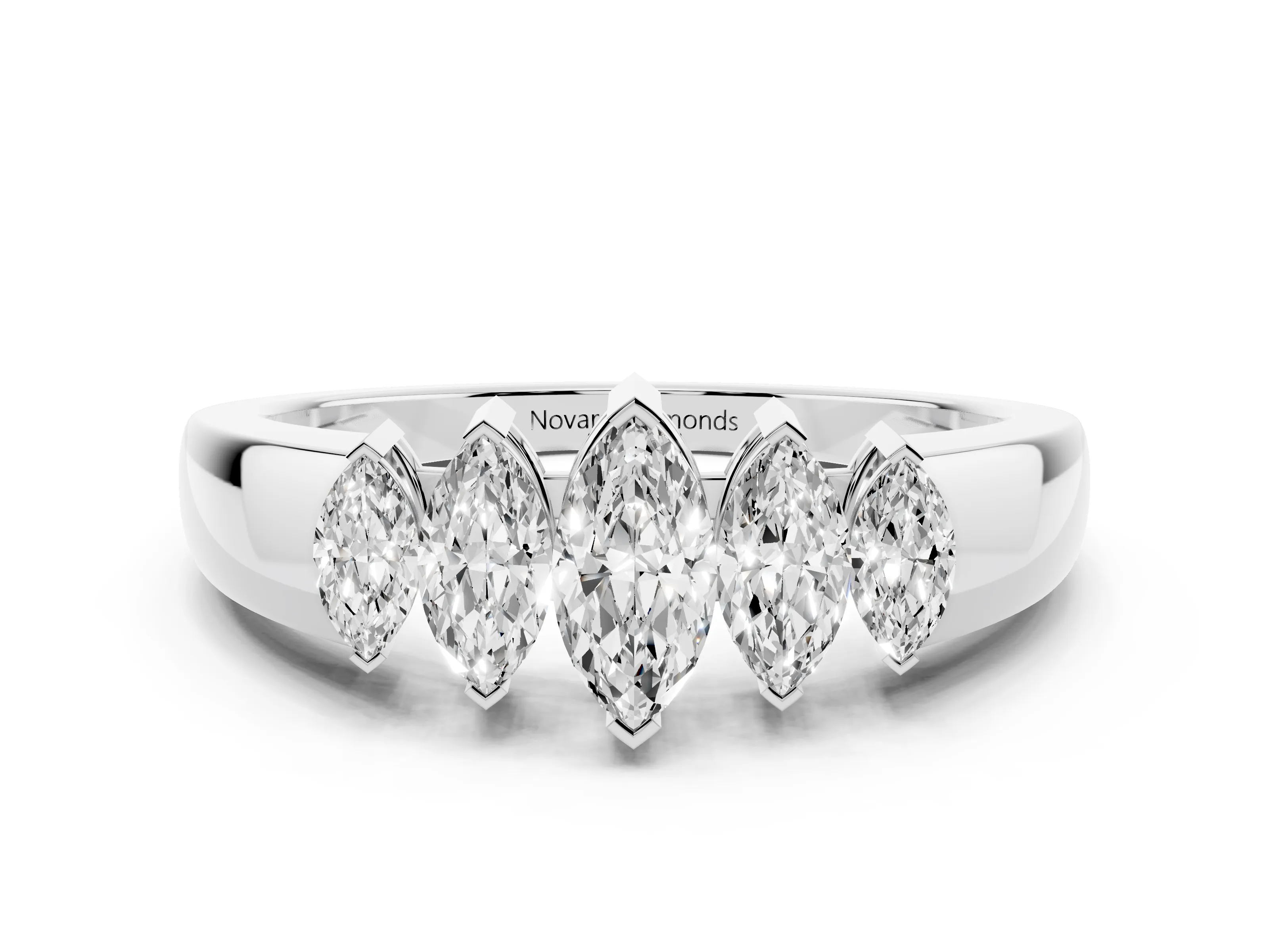 Marquise Diamond Five-Stone Band Set in Platinum with Bar Setting
