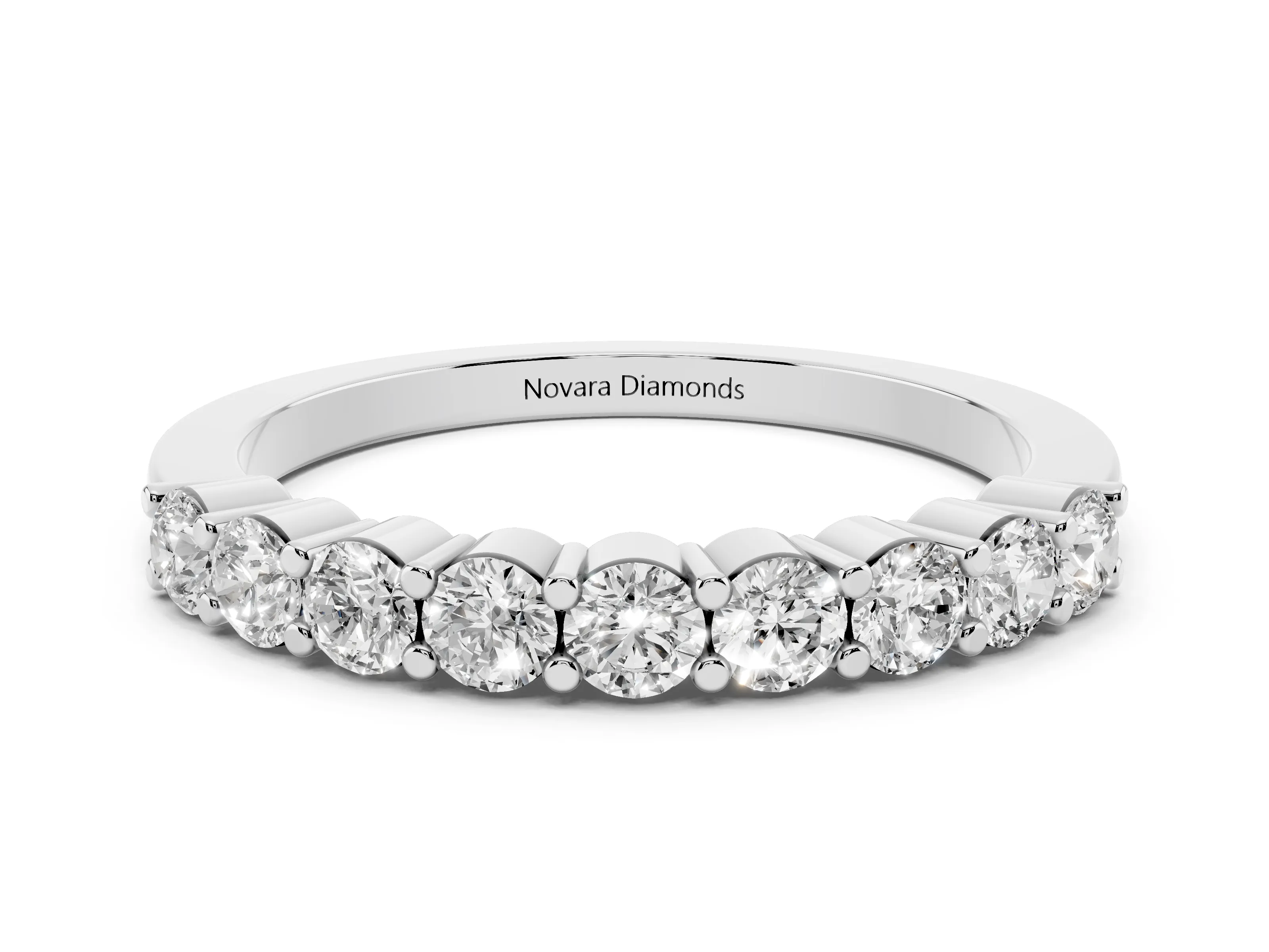 Round Diamond Continuous Row Half Eternity Band Set in Platinum with Prong Setting