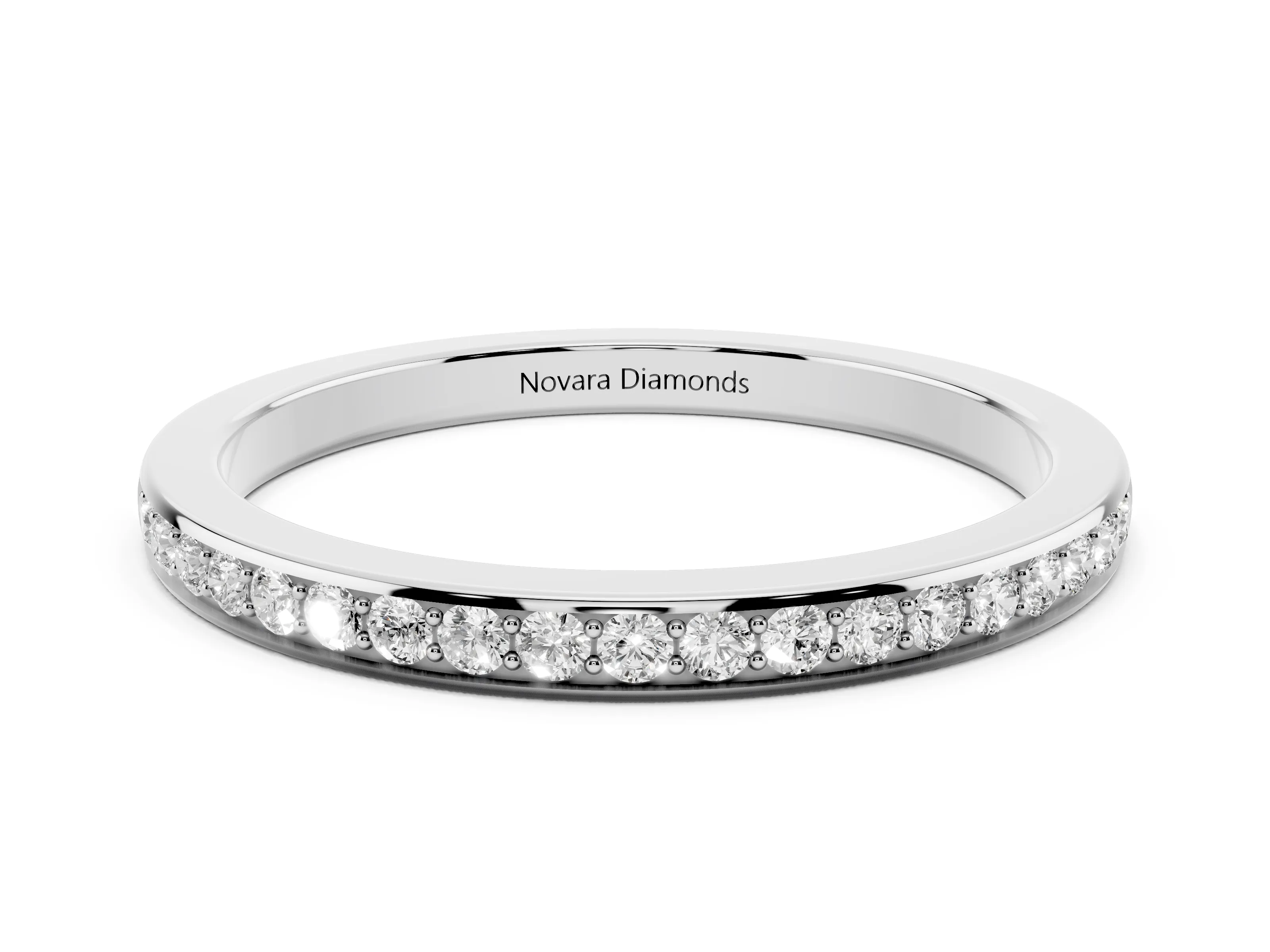 Round Diamond Pavé Half Eternity Band Set in Platinum with Open Lower Shank